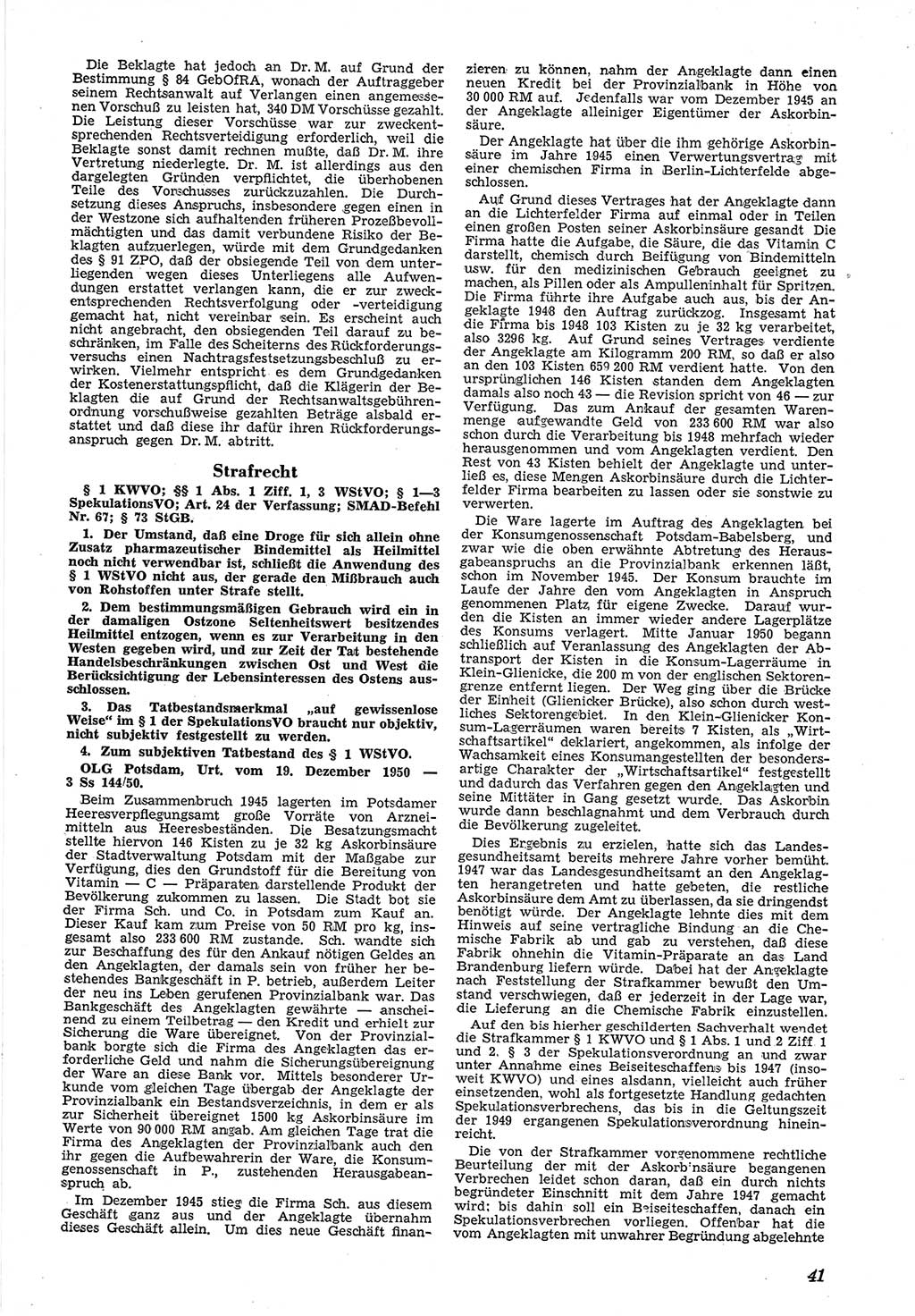 Neue Justiz (NJ), Zeitschrift für Recht und Rechtswissenschaft [Deutsche Demokratische Republik (DDR)], 5. Jahrgang 1951, Seite 41 (NJ DDR 1951, S. 41)