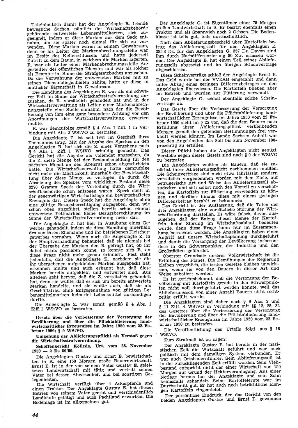 Neue Justiz (NJ), Zeitschrift für Recht und Rechtswissenschaft [Deutsche Demokratische Republik (DDR)], 5. Jahrgang 1951, Seite 44 (NJ DDR 1951, S. 44)