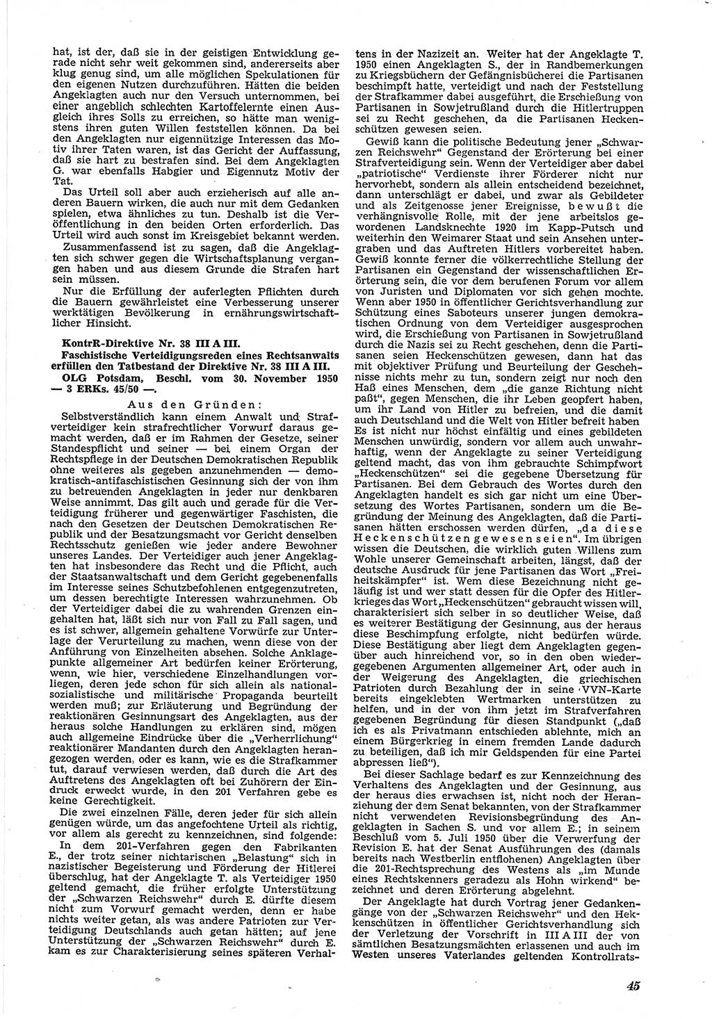 Neue Justiz (NJ), Zeitschrift für Recht und Rechtswissenschaft [Deutsche Demokratische Republik (DDR)], 5. Jahrgang 1951, Seite 45 (NJ DDR 1951, S. 45)