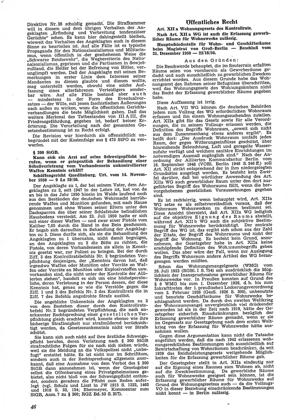 Neue Justiz (NJ), Zeitschrift für Recht und Rechtswissenschaft [Deutsche Demokratische Republik (DDR)], 5. Jahrgang 1951, Seite 46 (NJ DDR 1951, S. 46)