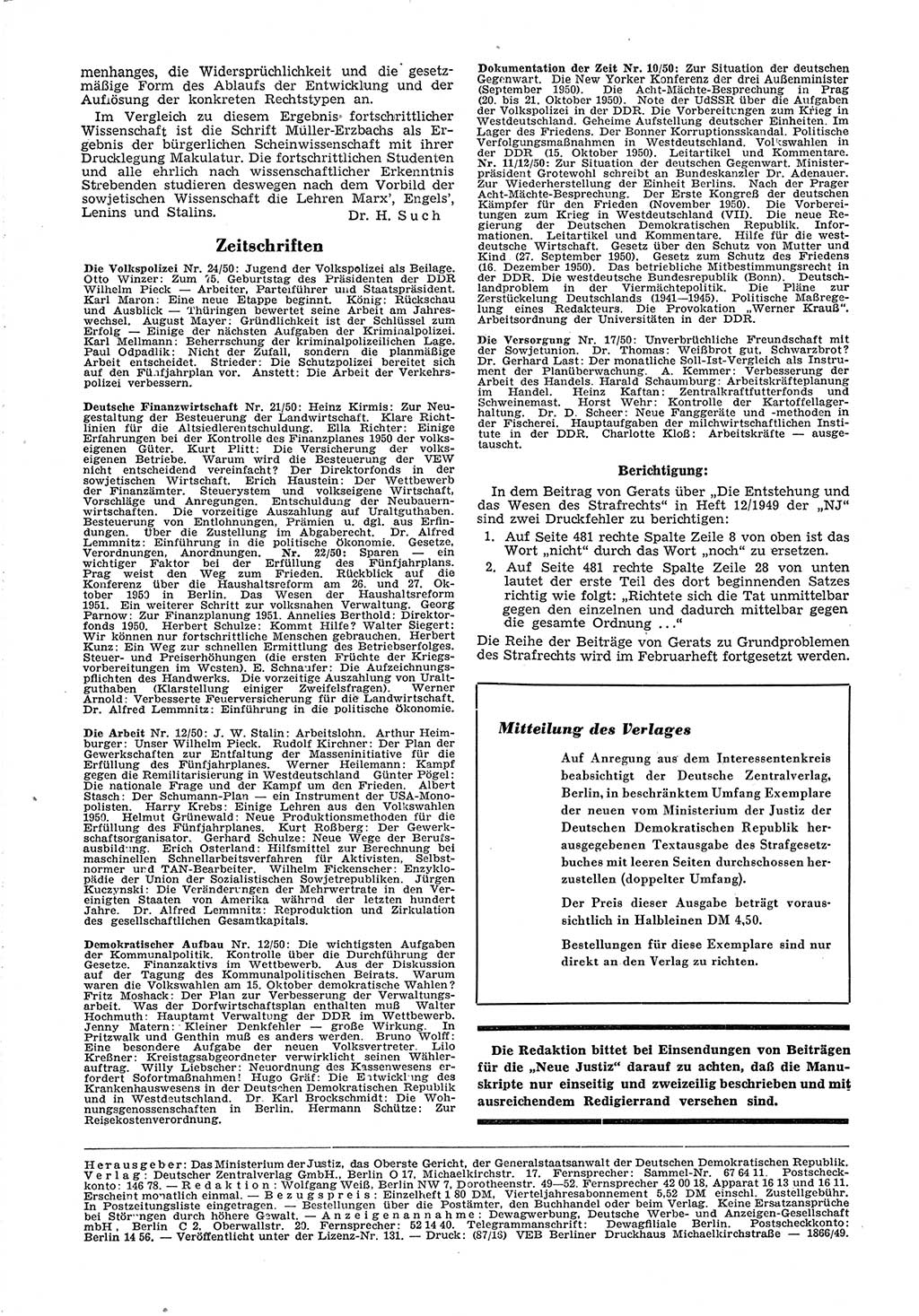 Neue Justiz (NJ), Zeitschrift für Recht und Rechtswissenschaft [Deutsche Demokratische Republik (DDR)], 5. Jahrgang 1951, Seite 48 (NJ DDR 1951, S. 48)