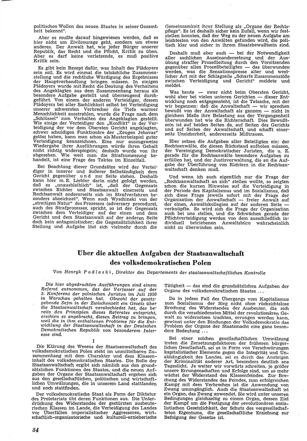 Neue Justiz (NJ), Zeitschrift für Recht und Rechtswissenschaft [Deutsche Demokratische Republik (DDR)], 5. Jahrgang 1951, Seite 54 (NJ DDR 1951, S. 54)
