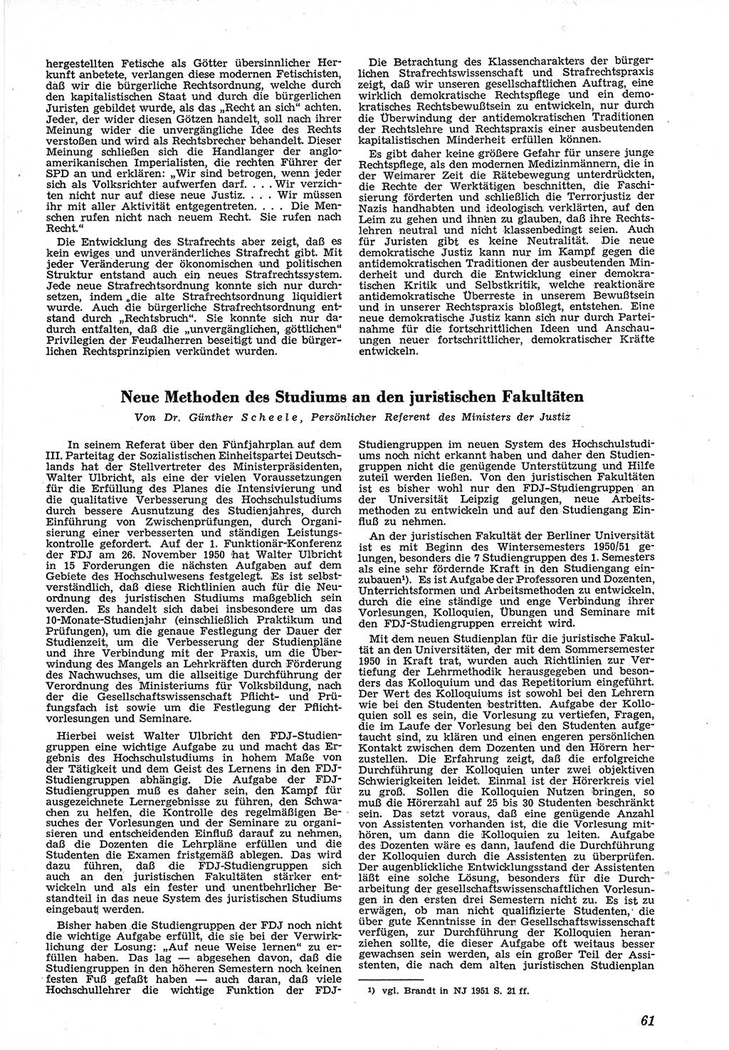 Neue Justiz (NJ), Zeitschrift für Recht und Rechtswissenschaft [Deutsche Demokratische Republik (DDR)], 5. Jahrgang 1951, Seite 61 (NJ DDR 1951, S. 61)