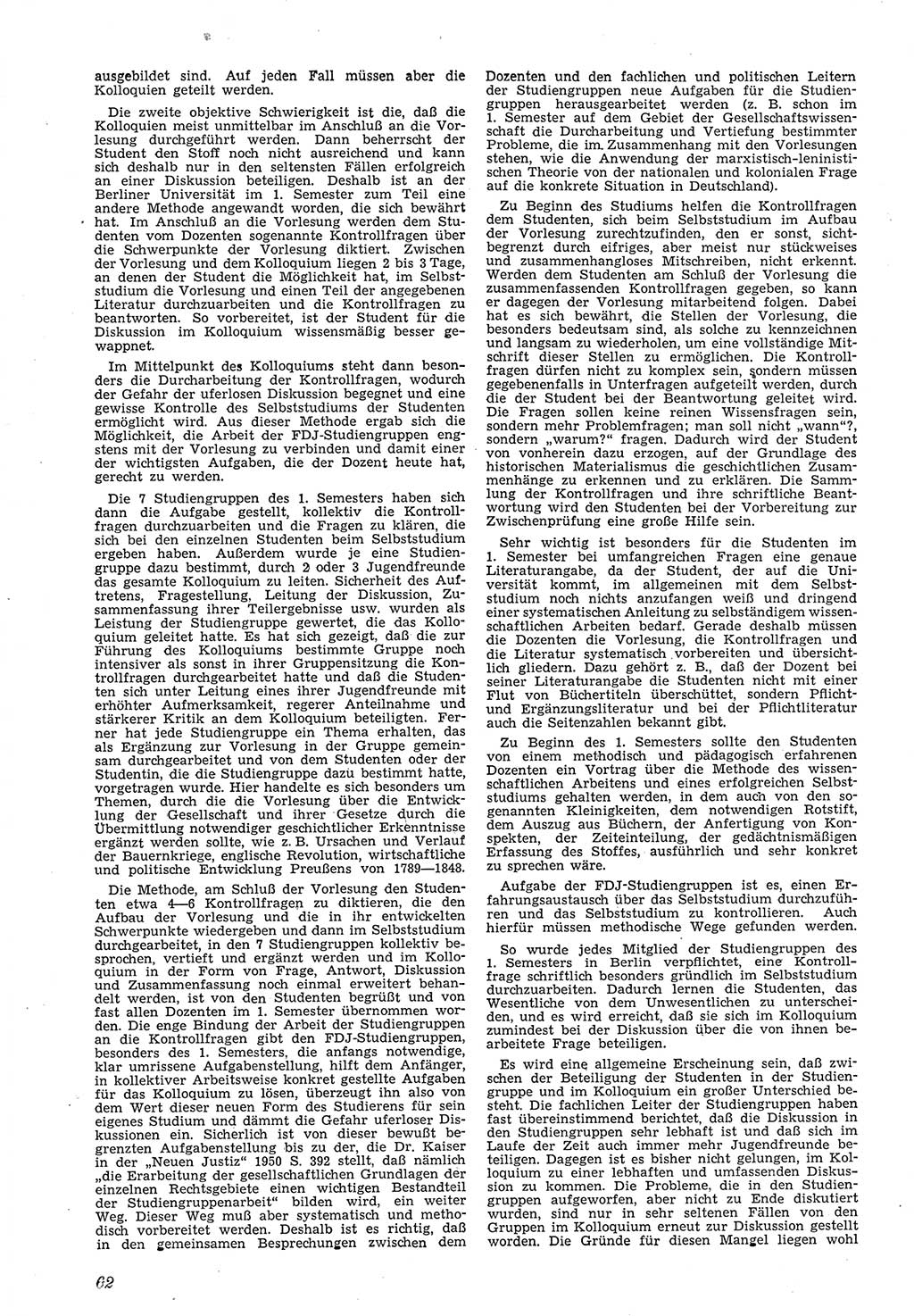 Neue Justiz (NJ), Zeitschrift für Recht und Rechtswissenschaft [Deutsche Demokratische Republik (DDR)], 5. Jahrgang 1951, Seite 62 (NJ DDR 1951, S. 62)