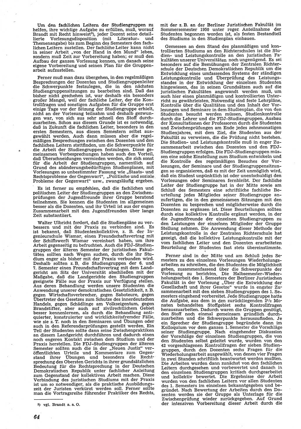 Neue Justiz (NJ), Zeitschrift für Recht und Rechtswissenschaft [Deutsche Demokratische Republik (DDR)], 5. Jahrgang 1951, Seite 64 (NJ DDR 1951, S. 64)