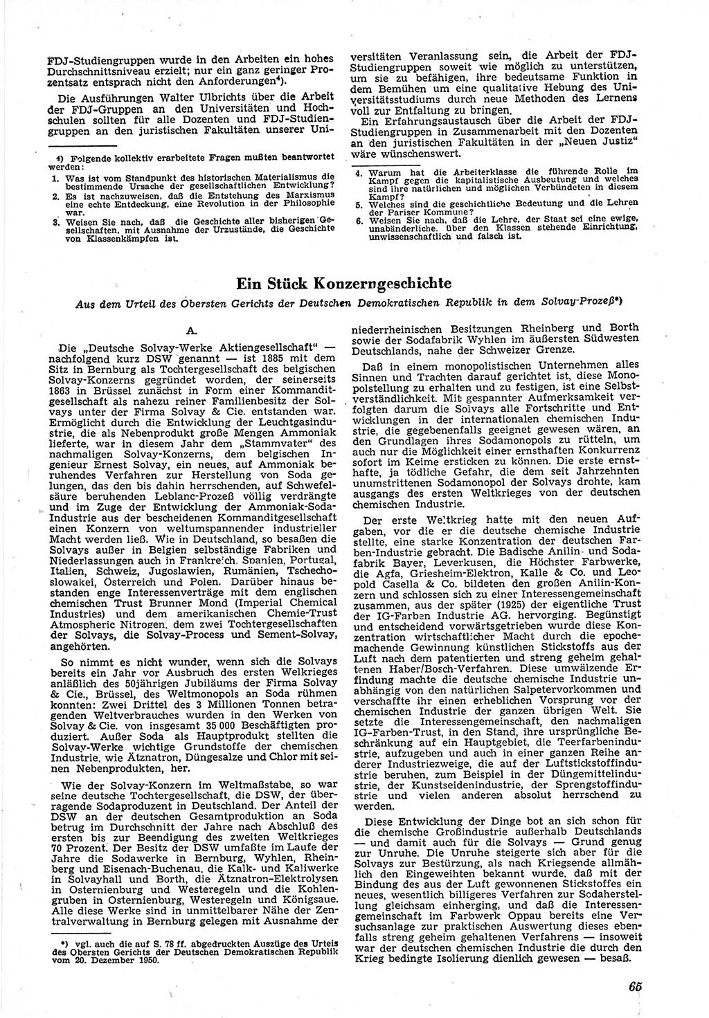 Neue Justiz (NJ), Zeitschrift für Recht und Rechtswissenschaft [Deutsche Demokratische Republik (DDR)], 5. Jahrgang 1951, Seite 65 (NJ DDR 1951, S. 65)