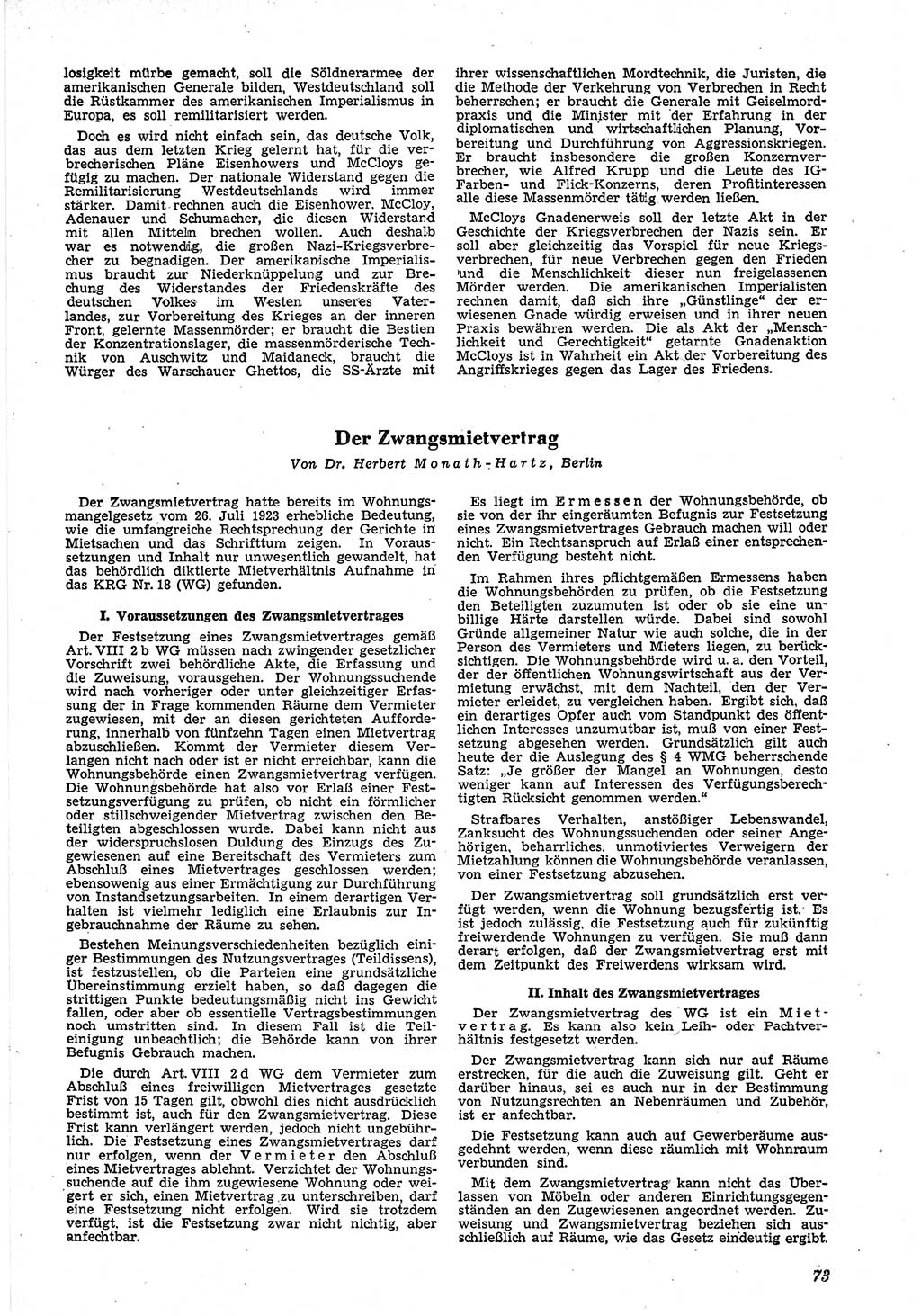Neue Justiz (NJ), Zeitschrift für Recht und Rechtswissenschaft [Deutsche Demokratische Republik (DDR)], 5. Jahrgang 1951, Seite 73 (NJ DDR 1951, S. 73)