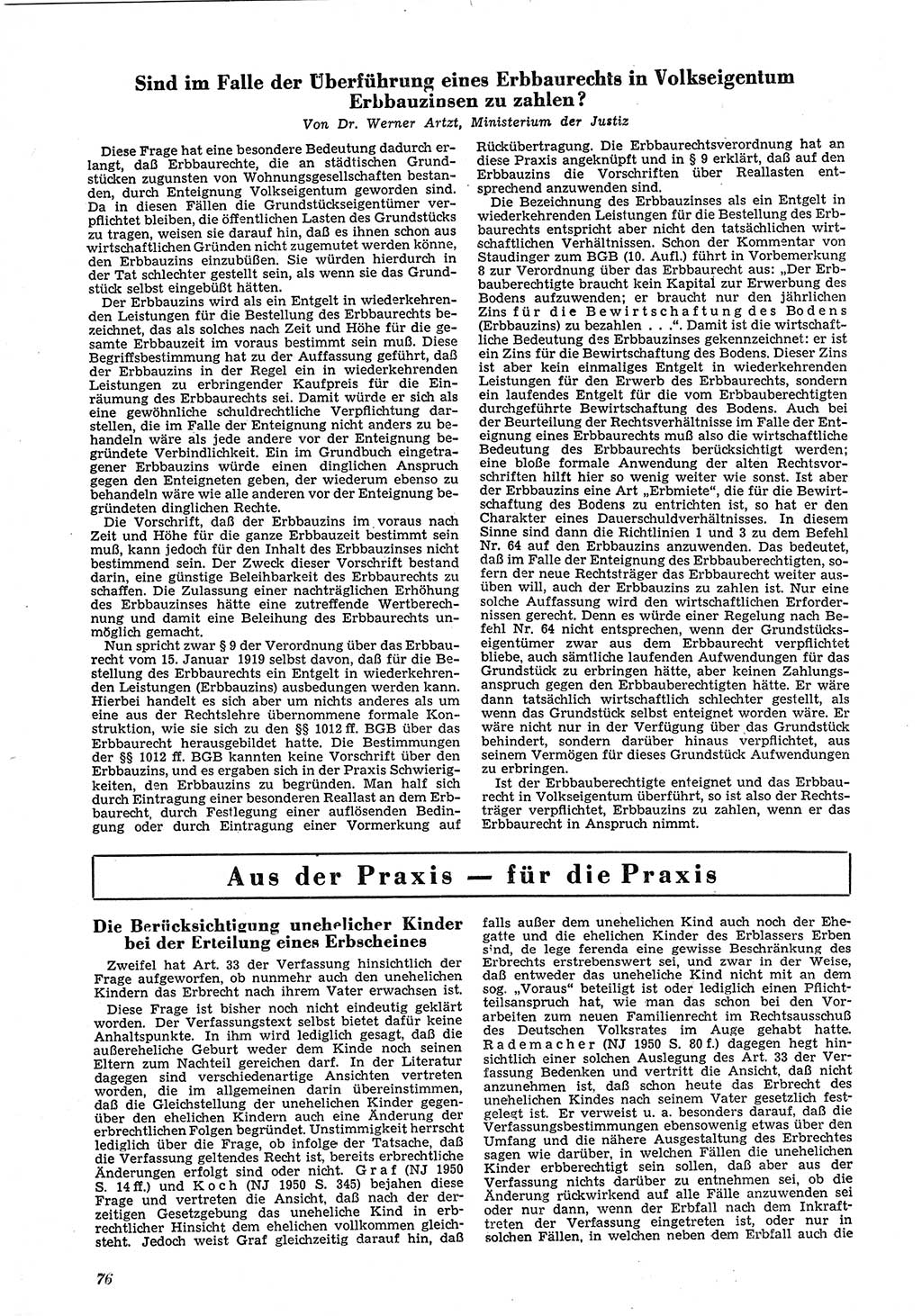 Neue Justiz (NJ), Zeitschrift für Recht und Rechtswissenschaft [Deutsche Demokratische Republik (DDR)], 5. Jahrgang 1951, Seite 76 (NJ DDR 1951, S. 76)