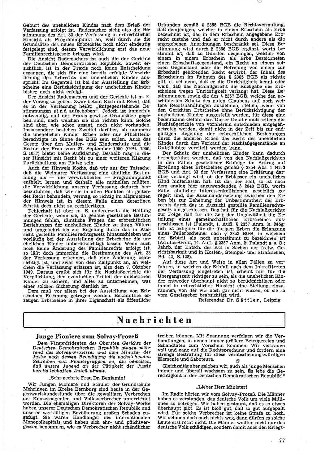 Neue Justiz (NJ), Zeitschrift für Recht und Rechtswissenschaft [Deutsche Demokratische Republik (DDR)], 5. Jahrgang 1951, Seite 77 (NJ DDR 1951, S. 77)