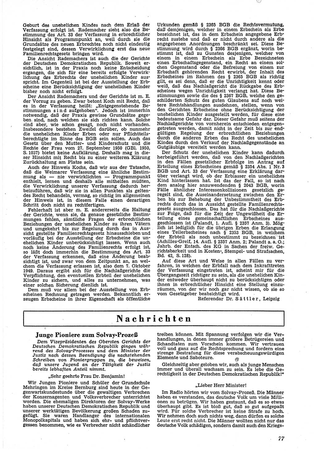 Neue Justiz (NJ), Zeitschrift für Recht und Rechtswissenschaft [Deutsche Demokratische Republik (DDR)], 5. Jahrgang 1951, Seite 77 (NJ DDR 1951, S. 77)