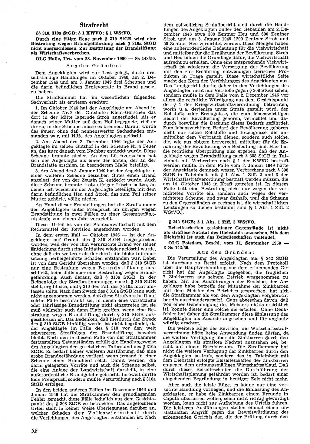 Neue Justiz (NJ), Zeitschrift für Recht und Rechtswissenschaft [Deutsche Demokratische Republik (DDR)], 5. Jahrgang 1951, Seite 92 (NJ DDR 1951, S. 92)