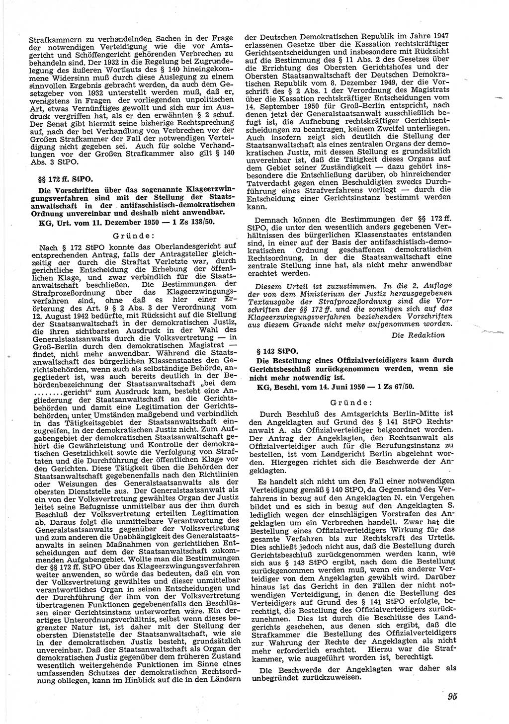 Neue Justiz (NJ), Zeitschrift für Recht und Rechtswissenschaft [Deutsche Demokratische Republik (DDR)], 5. Jahrgang 1951, Seite 95 (NJ DDR 1951, S. 95)