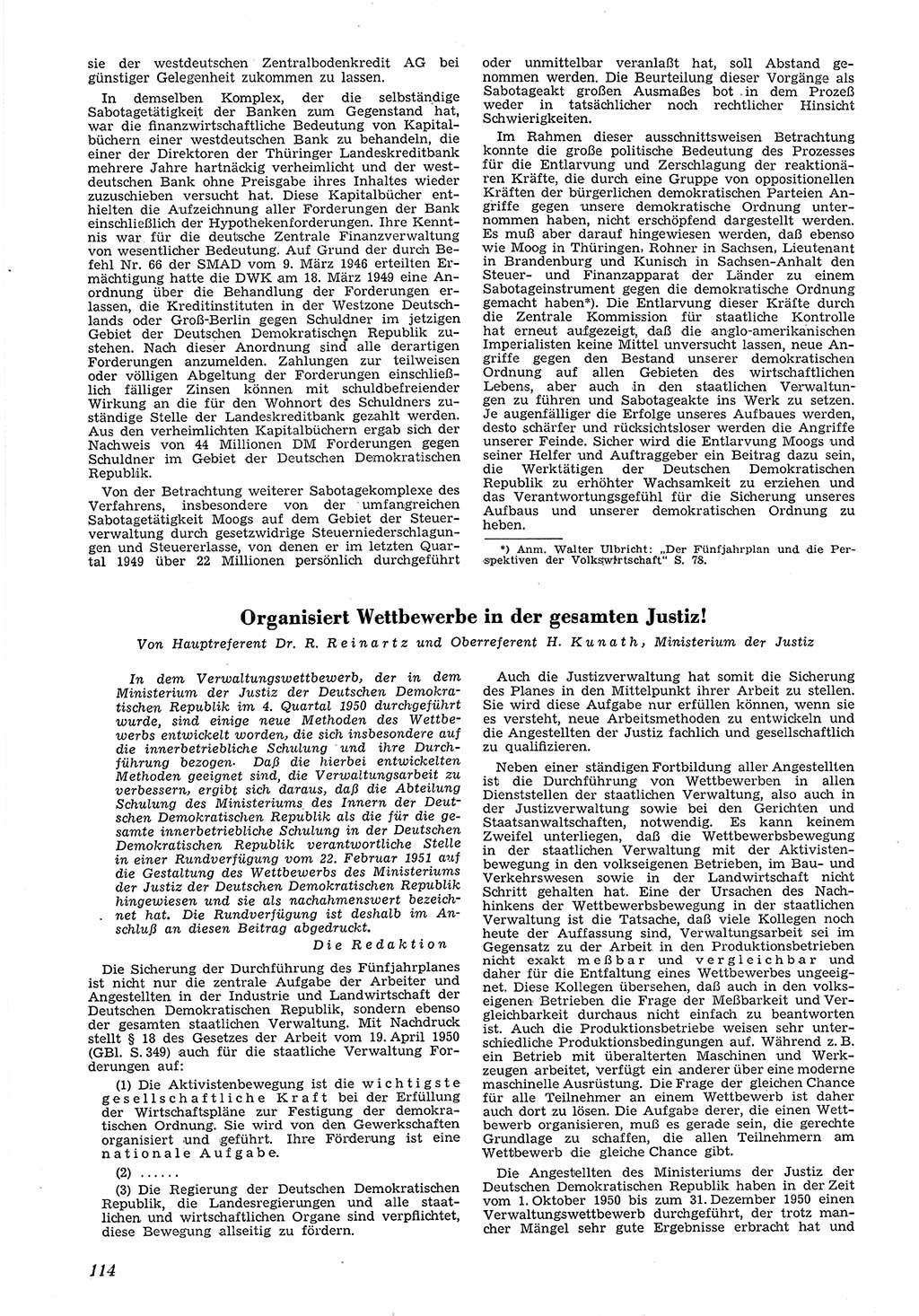 Neue Justiz (NJ), Zeitschrift für Recht und Rechtswissenschaft [Deutsche Demokratische Republik (DDR)], 5. Jahrgang 1951, Seite 114 (NJ DDR 1951, S. 114)