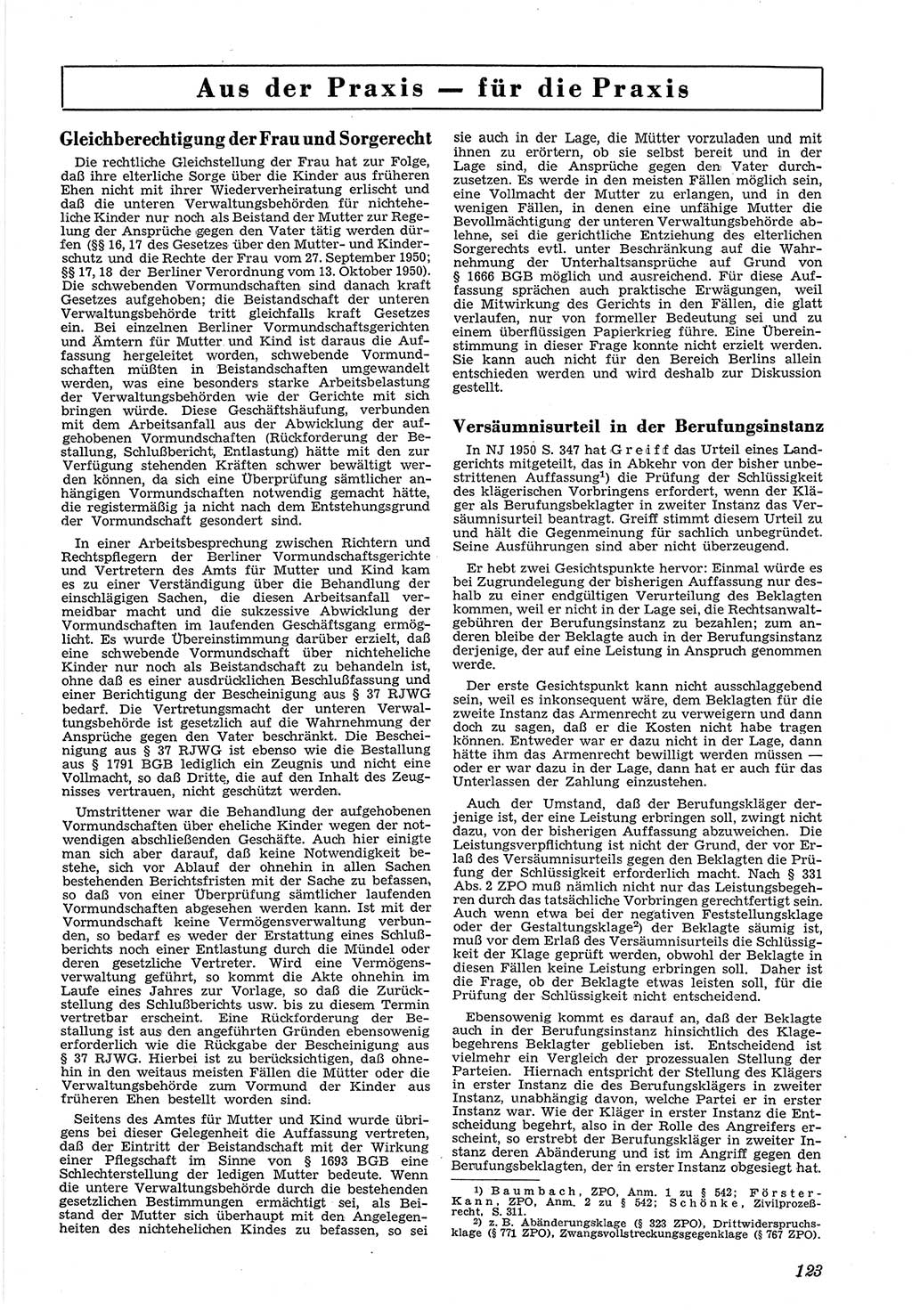 Neue Justiz (NJ), Zeitschrift für Recht und Rechtswissenschaft [Deutsche Demokratische Republik (DDR)], 5. Jahrgang 1951, Seite 123 (NJ DDR 1951, S. 123)