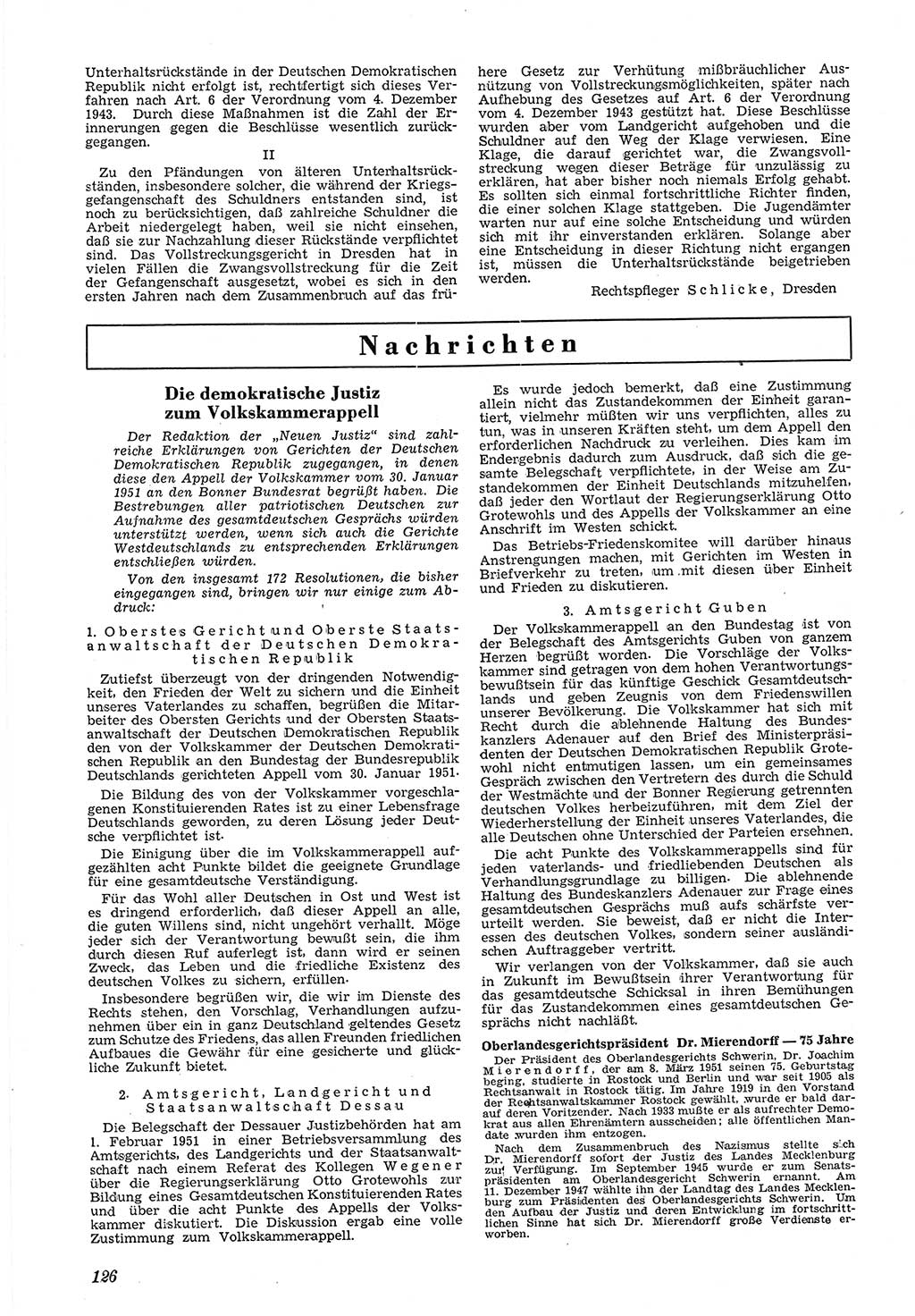 Neue Justiz (NJ), Zeitschrift für Recht und Rechtswissenschaft [Deutsche Demokratische Republik (DDR)], 5. Jahrgang 1951, Seite 126 (NJ DDR 1951, S. 126)