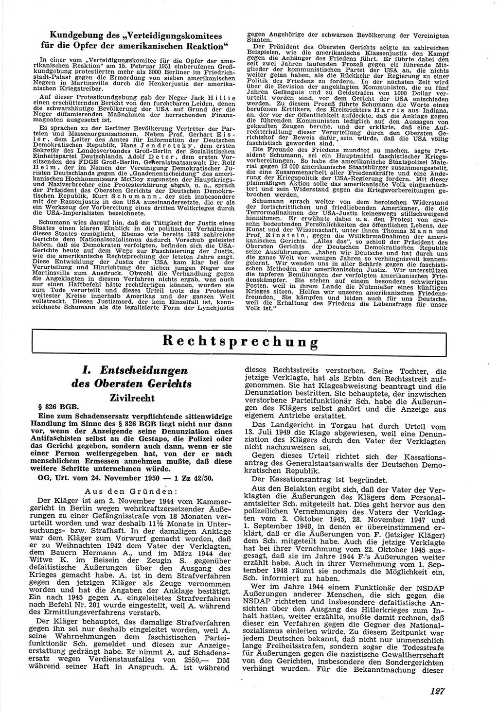 Neue Justiz (NJ), Zeitschrift für Recht und Rechtswissenschaft [Deutsche Demokratische Republik (DDR)], 5. Jahrgang 1951, Seite 127 (NJ DDR 1951, S. 127)