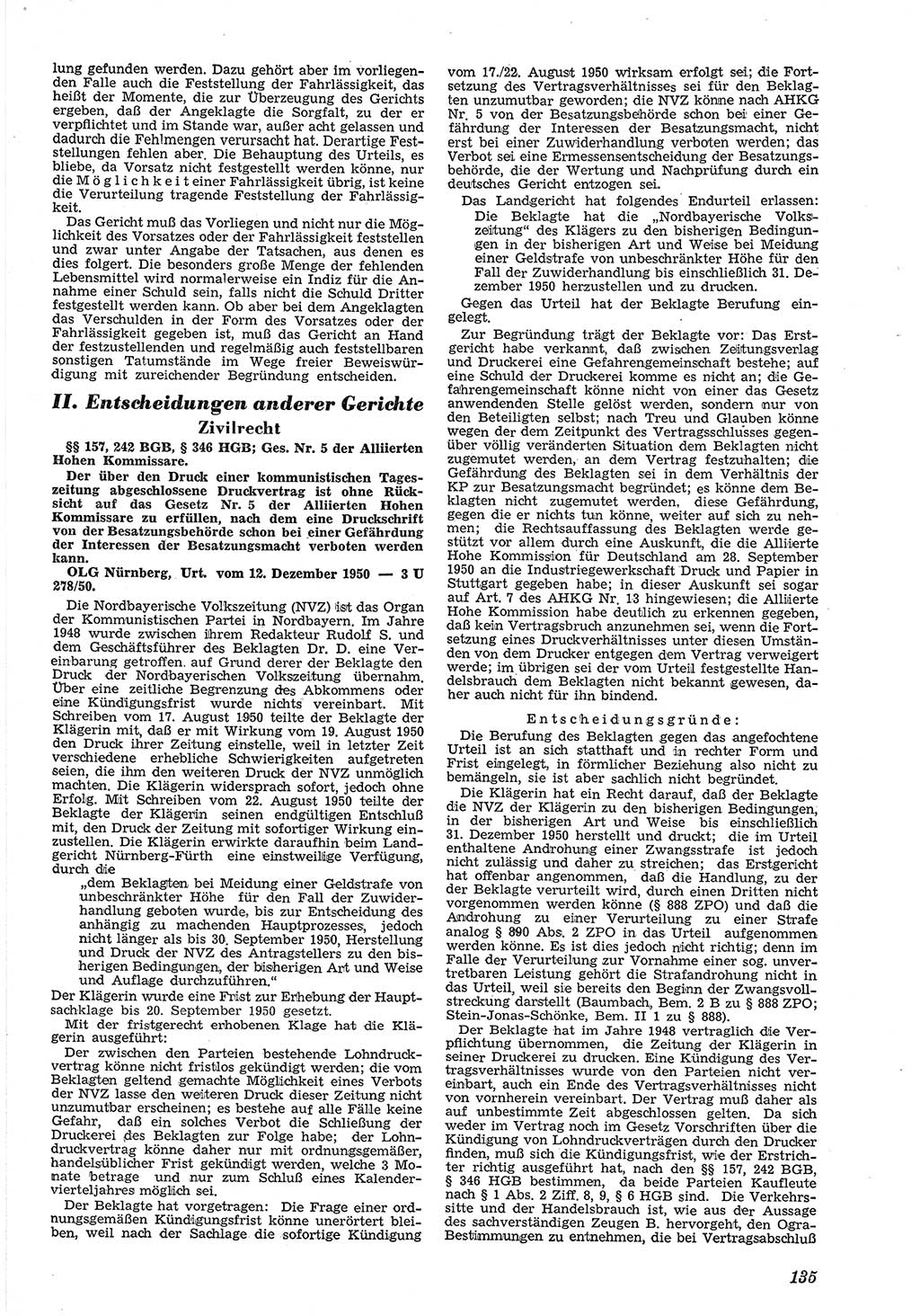 Neue Justiz (NJ), Zeitschrift für Recht und Rechtswissenschaft [Deutsche Demokratische Republik (DDR)], 5. Jahrgang 1951, Seite 135 (NJ DDR 1951, S. 135)