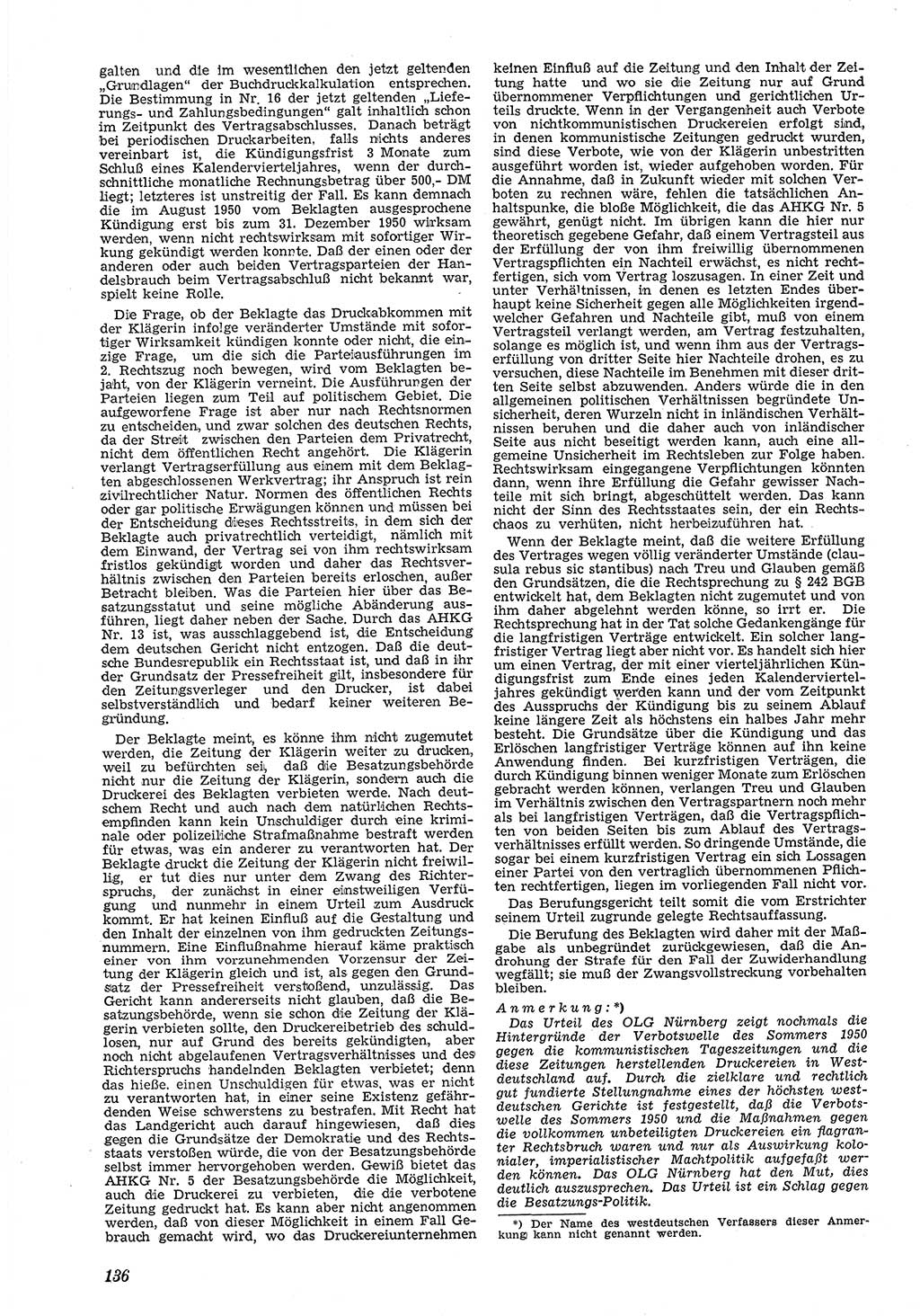 Neue Justiz (NJ), Zeitschrift für Recht und Rechtswissenschaft [Deutsche Demokratische Republik (DDR)], 5. Jahrgang 1951, Seite 136 (NJ DDR 1951, S. 136)