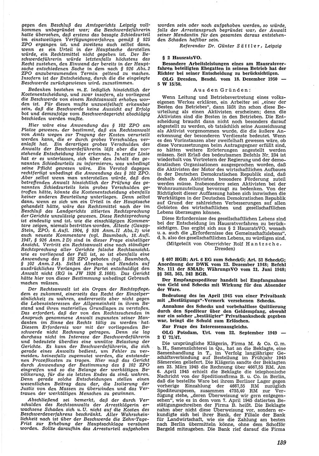 Neue Justiz (NJ), Zeitschrift für Recht und Rechtswissenschaft [Deutsche Demokratische Republik (DDR)], 5. Jahrgang 1951, Seite 139 (NJ DDR 1951, S. 139)