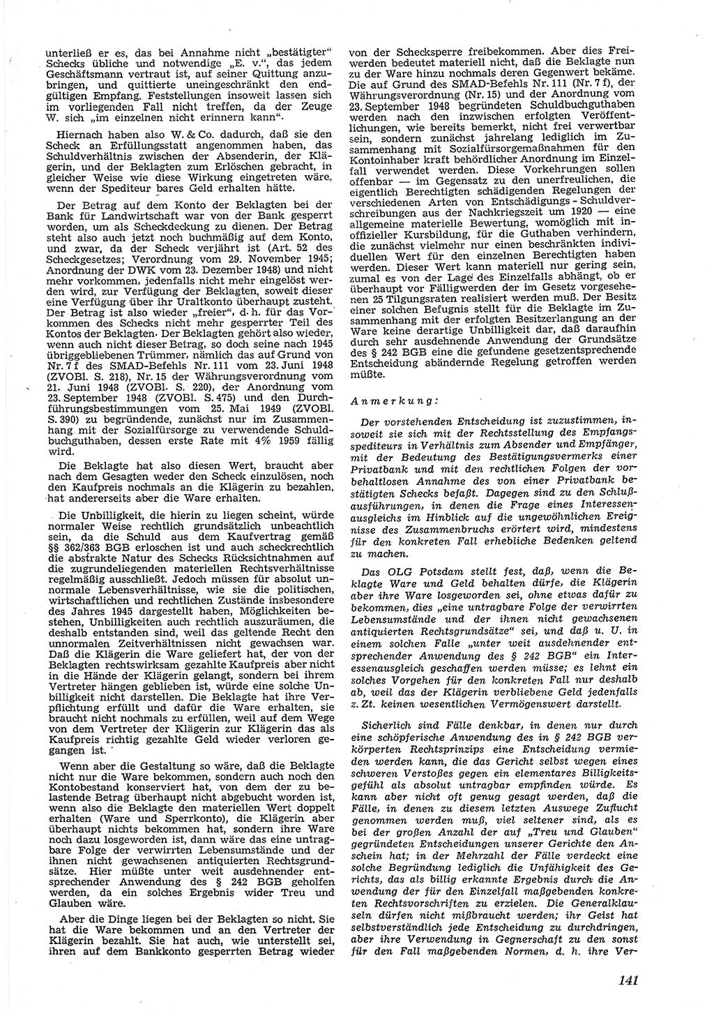 Neue Justiz (NJ), Zeitschrift für Recht und Rechtswissenschaft [Deutsche Demokratische Republik (DDR)], 5. Jahrgang 1951, Seite 141 (NJ DDR 1951, S. 141)