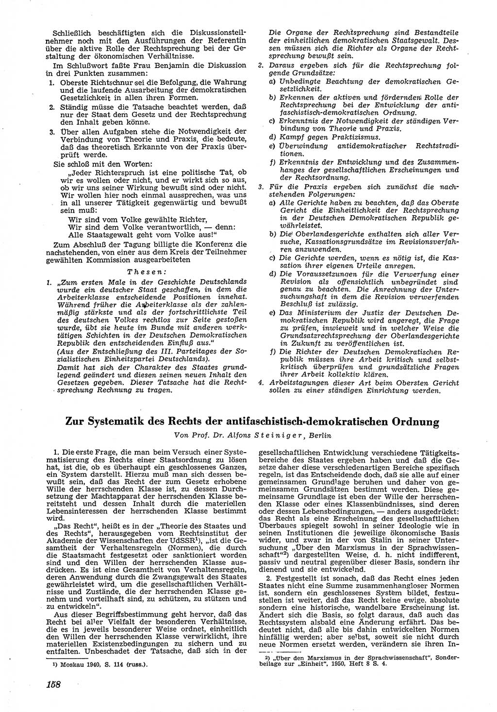 Neue Justiz (NJ), Zeitschrift für Recht und Rechtswissenschaft [Deutsche Demokratische Republik (DDR)], 5. Jahrgang 1951, Seite 158 (NJ DDR 1951, S. 158)