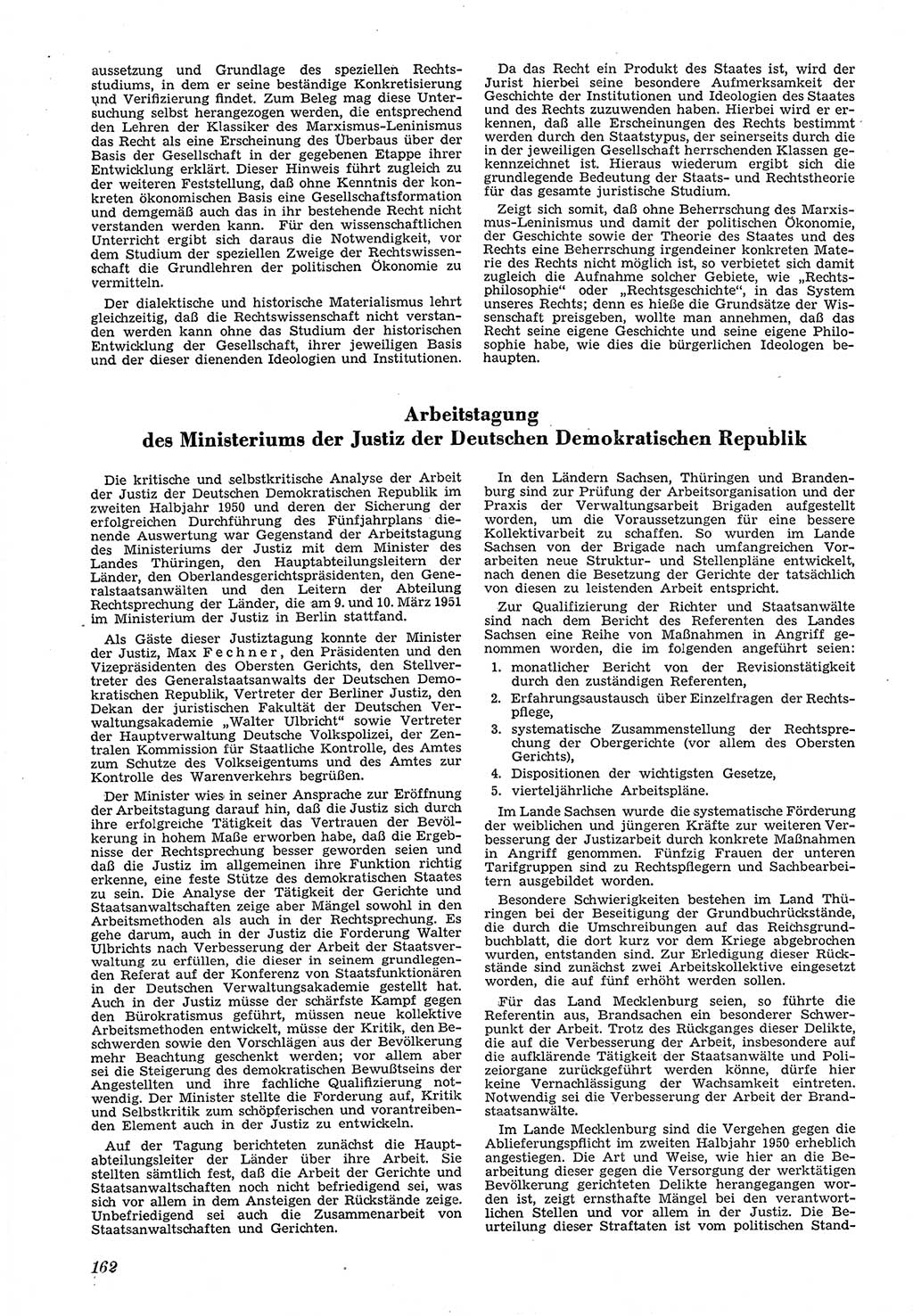 Neue Justiz (NJ), Zeitschrift für Recht und Rechtswissenschaft [Deutsche Demokratische Republik (DDR)], 5. Jahrgang 1951, Seite 162 (NJ DDR 1951, S. 162)