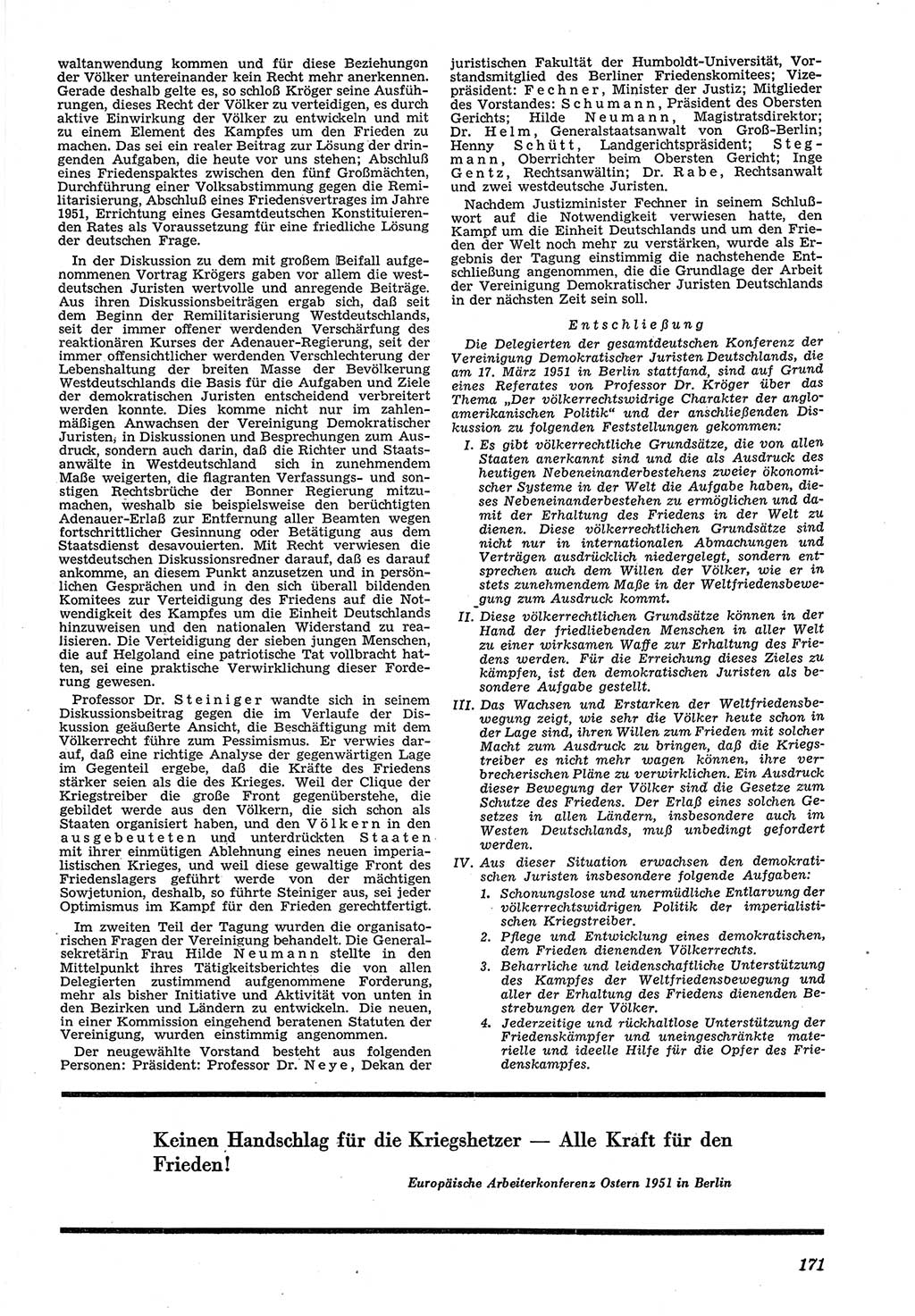 Neue Justiz (NJ), Zeitschrift für Recht und Rechtswissenschaft [Deutsche Demokratische Republik (DDR)], 5. Jahrgang 1951, Seite 171 (NJ DDR 1951, S. 171)