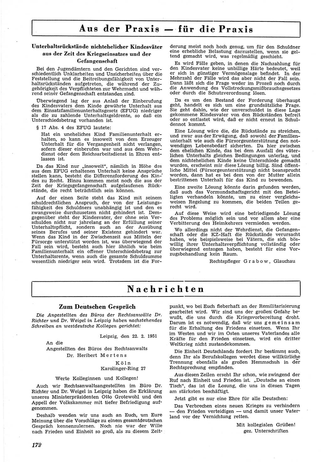 Neue Justiz (NJ), Zeitschrift für Recht und Rechtswissenschaft [Deutsche Demokratische Republik (DDR)], 5. Jahrgang 1951, Seite 172 (NJ DDR 1951, S. 172)
