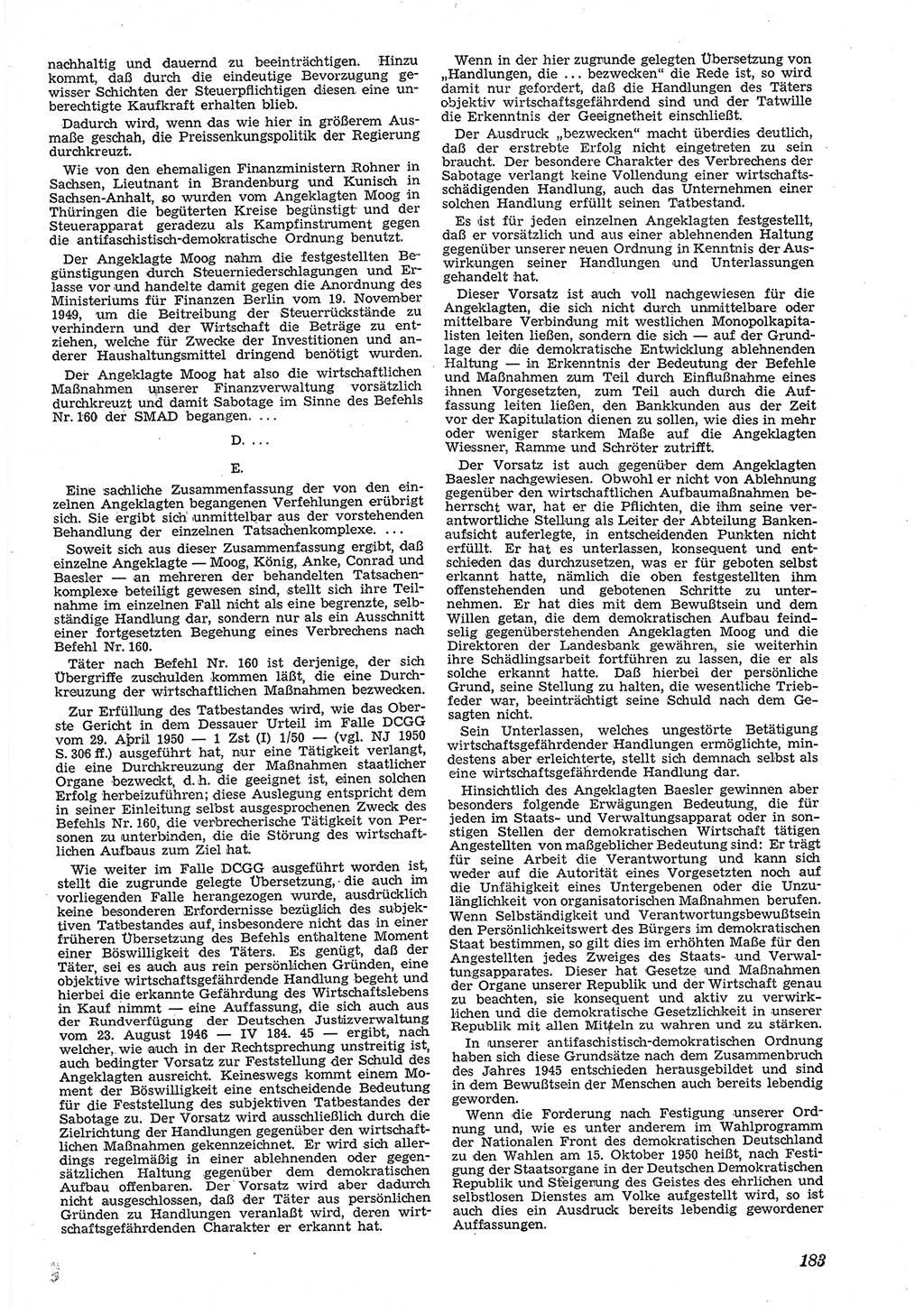 Neue Justiz (NJ), Zeitschrift für Recht und Rechtswissenschaft [Deutsche Demokratische Republik (DDR)], 5. Jahrgang 1951, Seite 183 (NJ DDR 1951, S. 183)