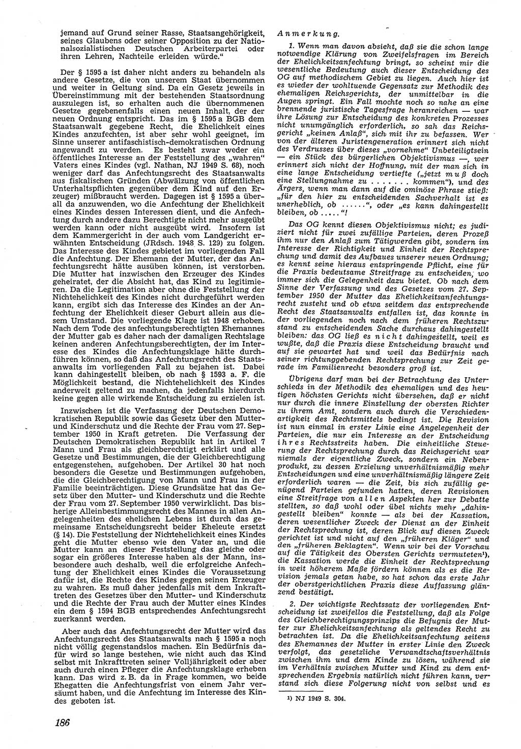 Neue Justiz (NJ), Zeitschrift für Recht und Rechtswissenschaft [Deutsche Demokratische Republik (DDR)], 5. Jahrgang 1951, Seite 186 (NJ DDR 1951, S. 186)