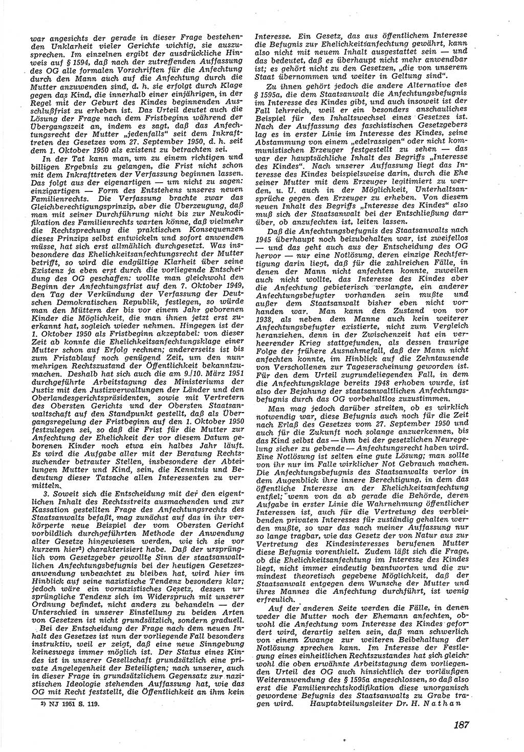 Neue Justiz (NJ), Zeitschrift für Recht und Rechtswissenschaft [Deutsche Demokratische Republik (DDR)], 5. Jahrgang 1951, Seite 187 (NJ DDR 1951, S. 187)