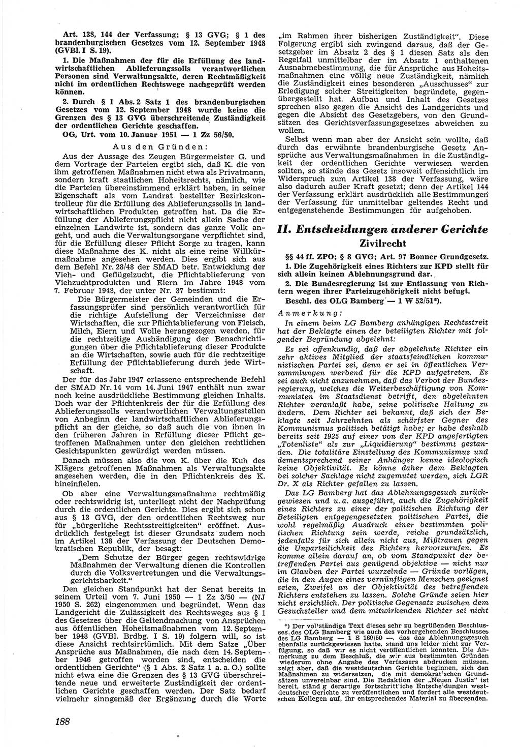 Neue Justiz (NJ), Zeitschrift für Recht und Rechtswissenschaft [Deutsche Demokratische Republik (DDR)], 5. Jahrgang 1951, Seite 188 (NJ DDR 1951, S. 188)