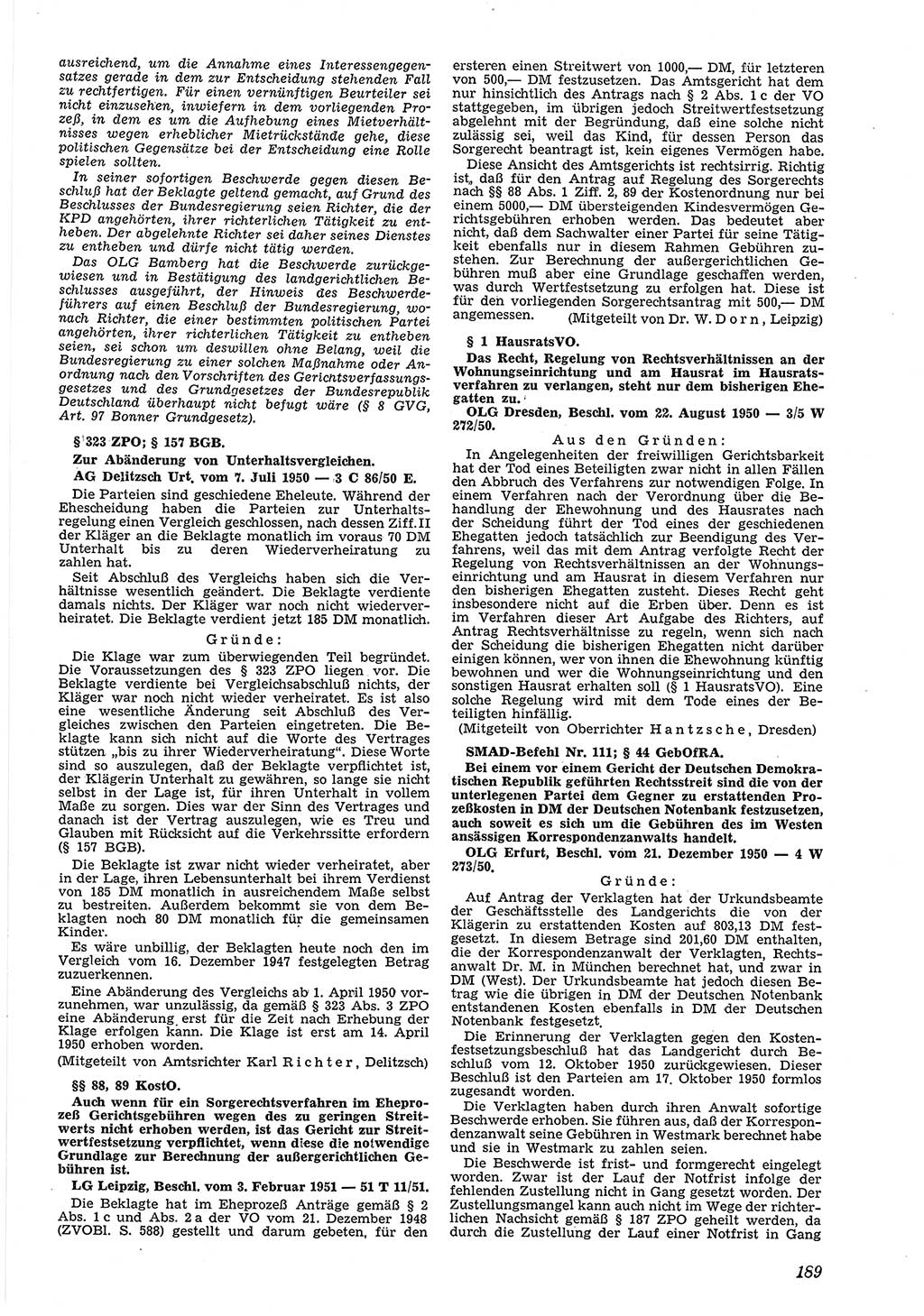 Neue Justiz (NJ), Zeitschrift für Recht und Rechtswissenschaft [Deutsche Demokratische Republik (DDR)], 5. Jahrgang 1951, Seite 189 (NJ DDR 1951, S. 189)