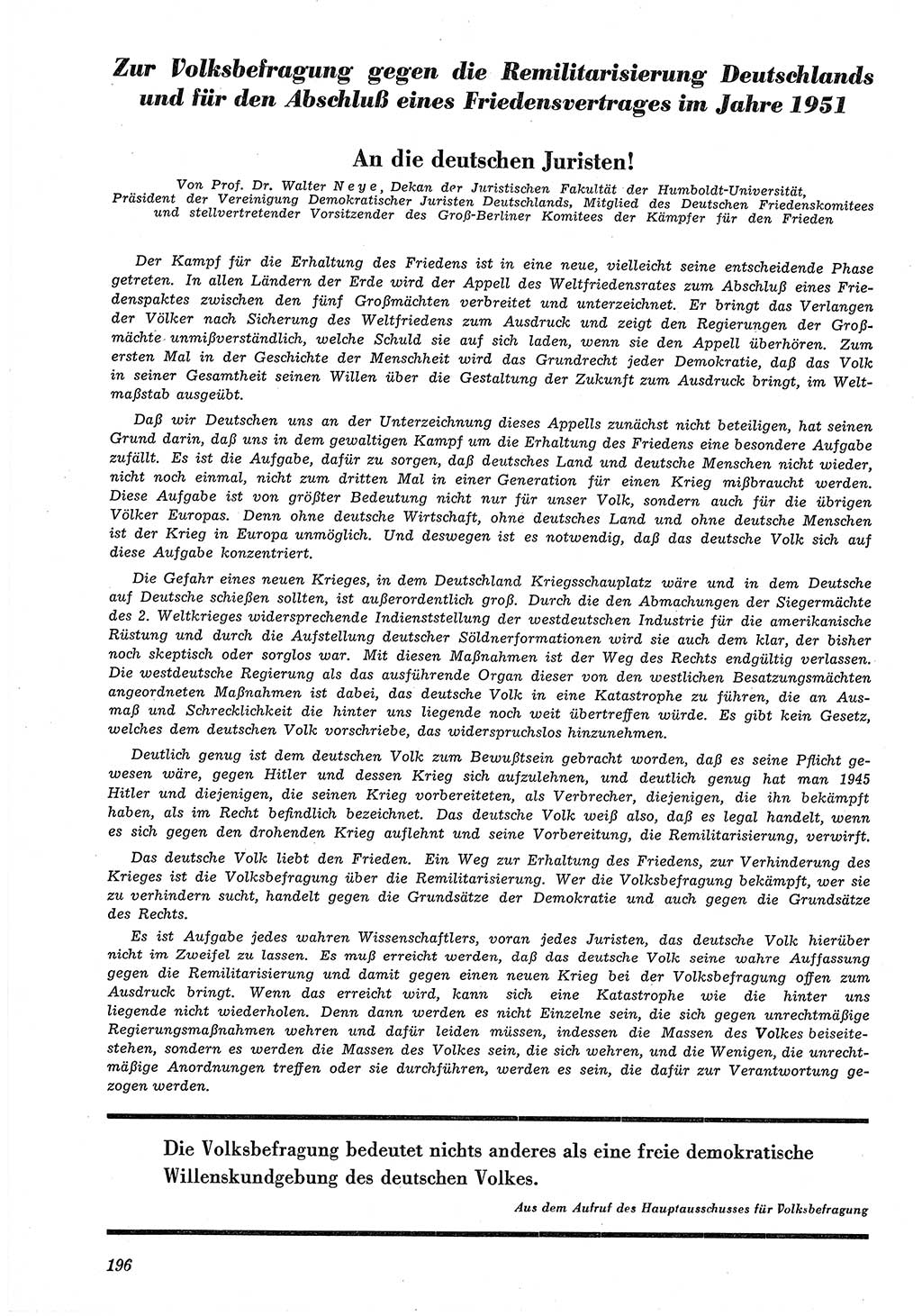 Neue Justiz (NJ), Zeitschrift für Recht und Rechtswissenschaft [Deutsche Demokratische Republik (DDR)], 5. Jahrgang 1951, Seite 196 (NJ DDR 1951, S. 196)