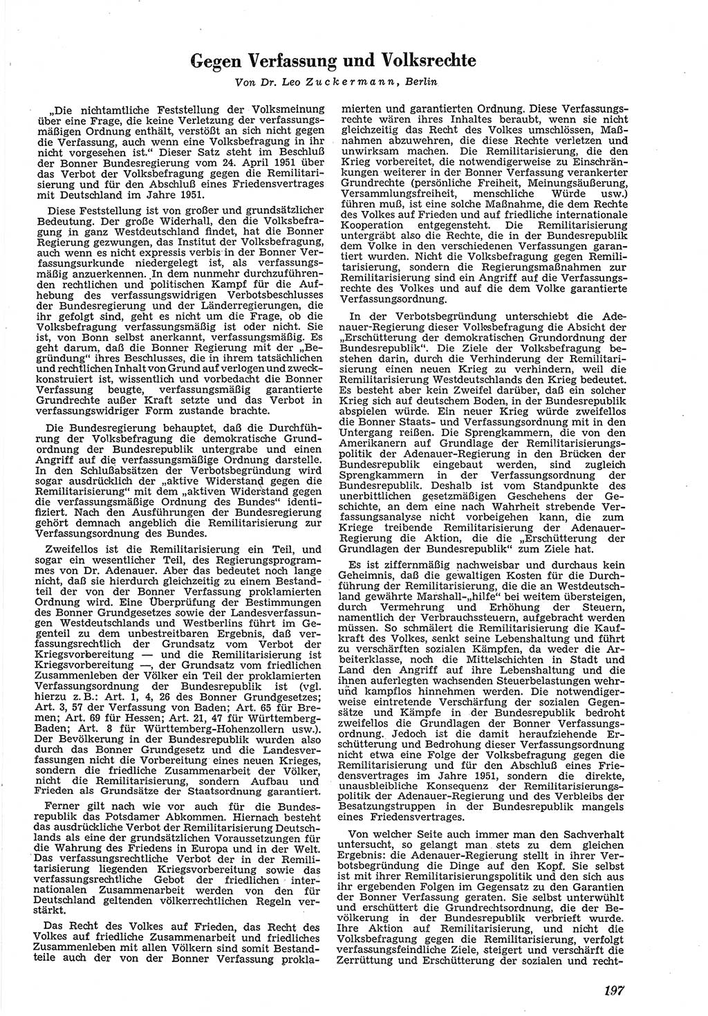 Neue Justiz (NJ), Zeitschrift für Recht und Rechtswissenschaft [Deutsche Demokratische Republik (DDR)], 5. Jahrgang 1951, Seite 197 (NJ DDR 1951, S. 197)