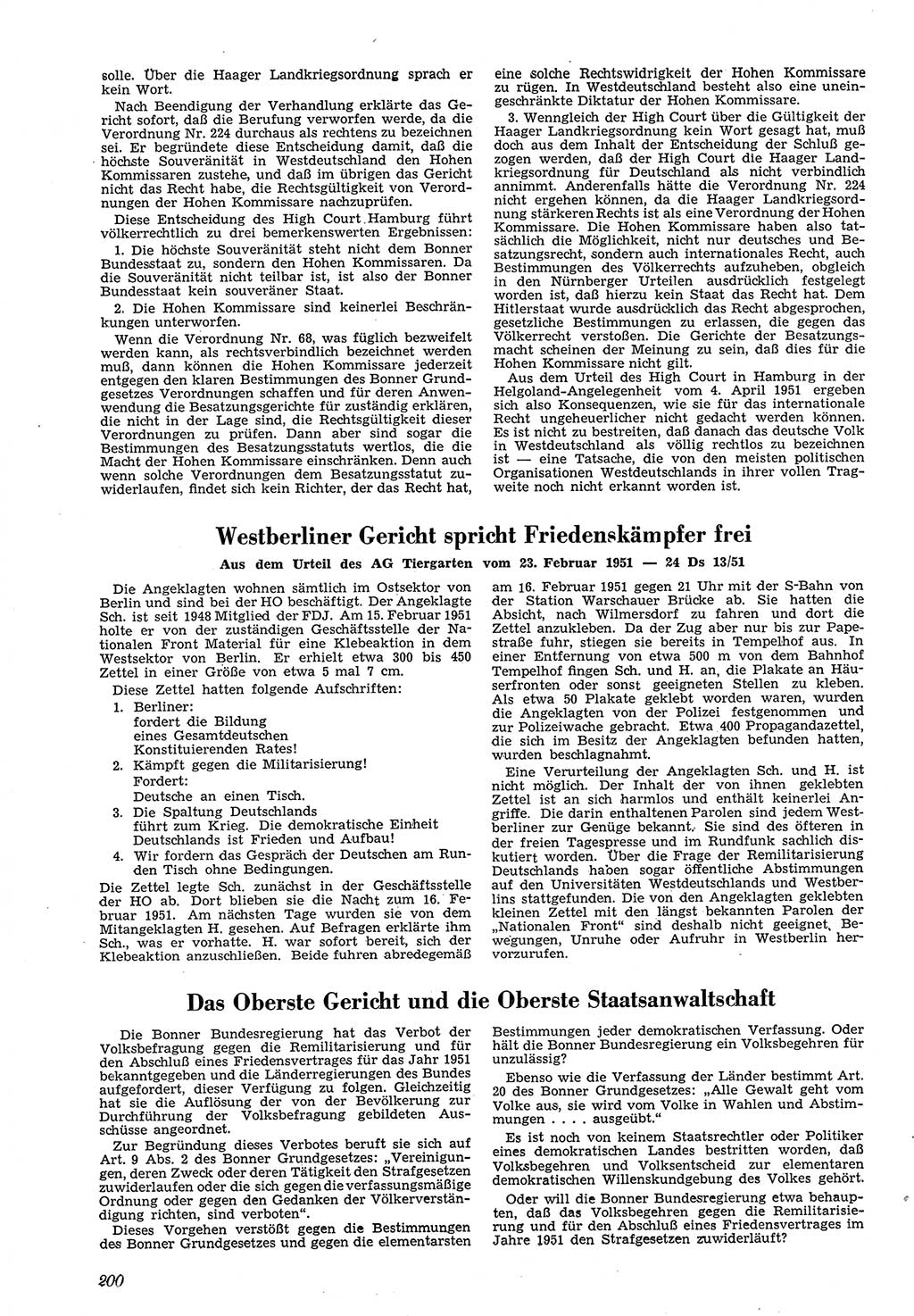 Neue Justiz (NJ), Zeitschrift für Recht und Rechtswissenschaft [Deutsche Demokratische Republik (DDR)], 5. Jahrgang 1951, Seite 200 (NJ DDR 1951, S. 200)