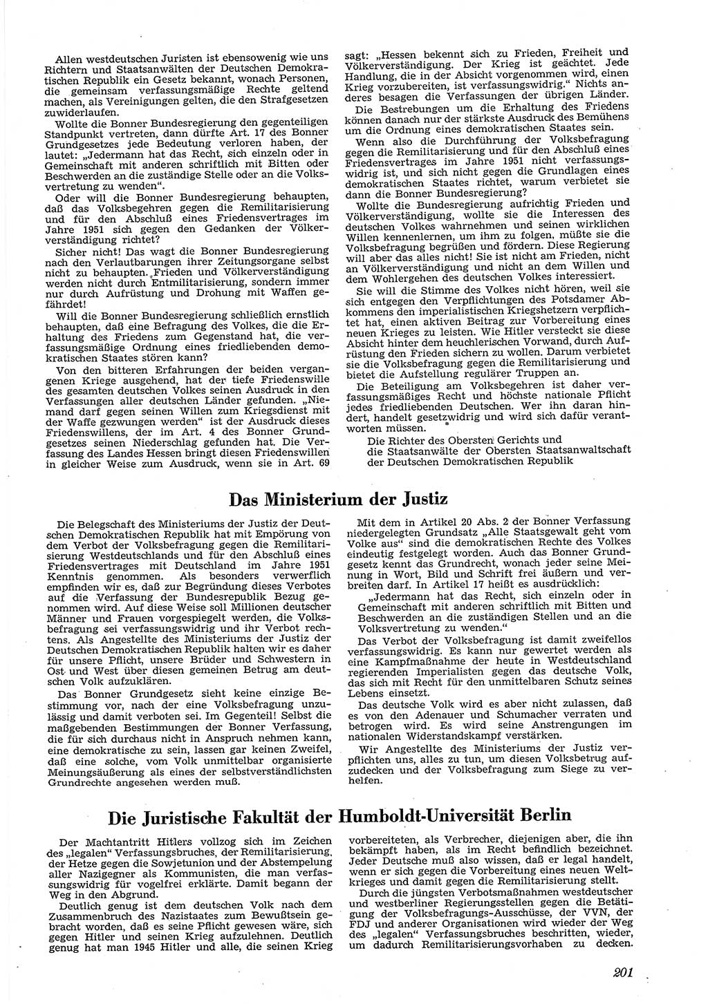 Neue Justiz (NJ), Zeitschrift für Recht und Rechtswissenschaft [Deutsche Demokratische Republik (DDR)], 5. Jahrgang 1951, Seite 201 (NJ DDR 1951, S. 201)