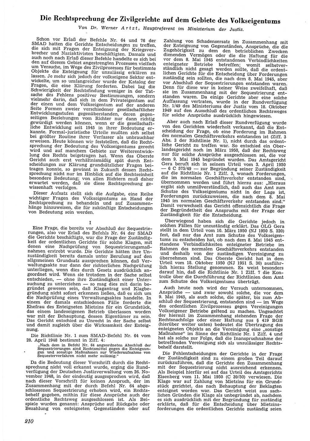 Neue Justiz (NJ), Zeitschrift für Recht und Rechtswissenschaft [Deutsche Demokratische Republik (DDR)], 5. Jahrgang 1951, Seite 210 (NJ DDR 1951, S. 210)