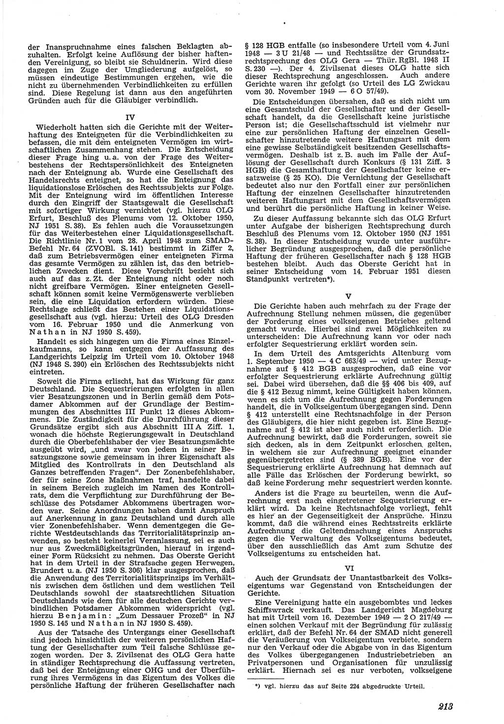 Neue Justiz (NJ), Zeitschrift für Recht und Rechtswissenschaft [Deutsche Demokratische Republik (DDR)], 5. Jahrgang 1951, Seite 213 (NJ DDR 1951, S. 213)