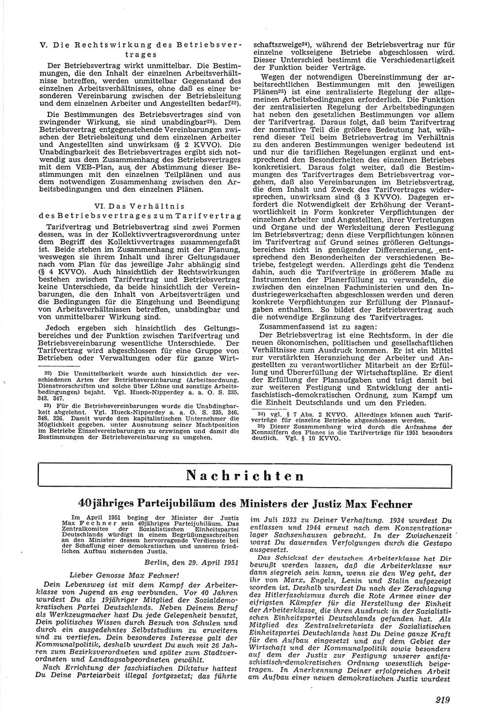 Neue Justiz (NJ), Zeitschrift für Recht und Rechtswissenschaft [Deutsche Demokratische Republik (DDR)], 5. Jahrgang 1951, Seite 219 (NJ DDR 1951, S. 219)
