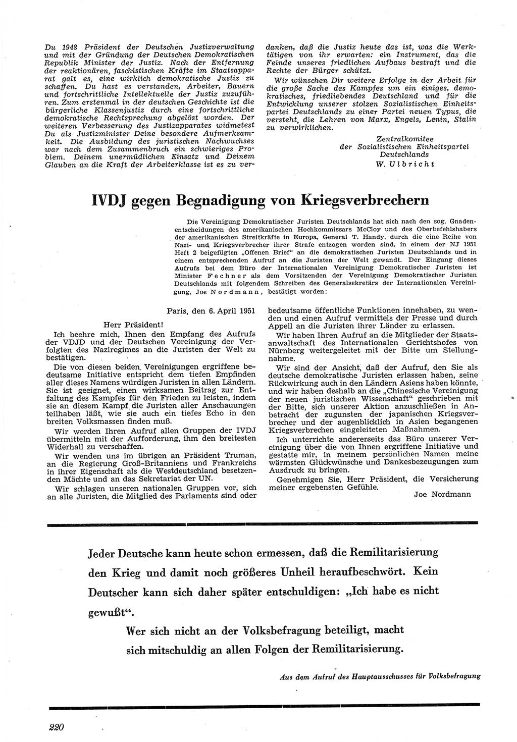 Neue Justiz (NJ), Zeitschrift für Recht und Rechtswissenschaft [Deutsche Demokratische Republik (DDR)], 5. Jahrgang 1951, Seite 220 (NJ DDR 1951, S. 220)