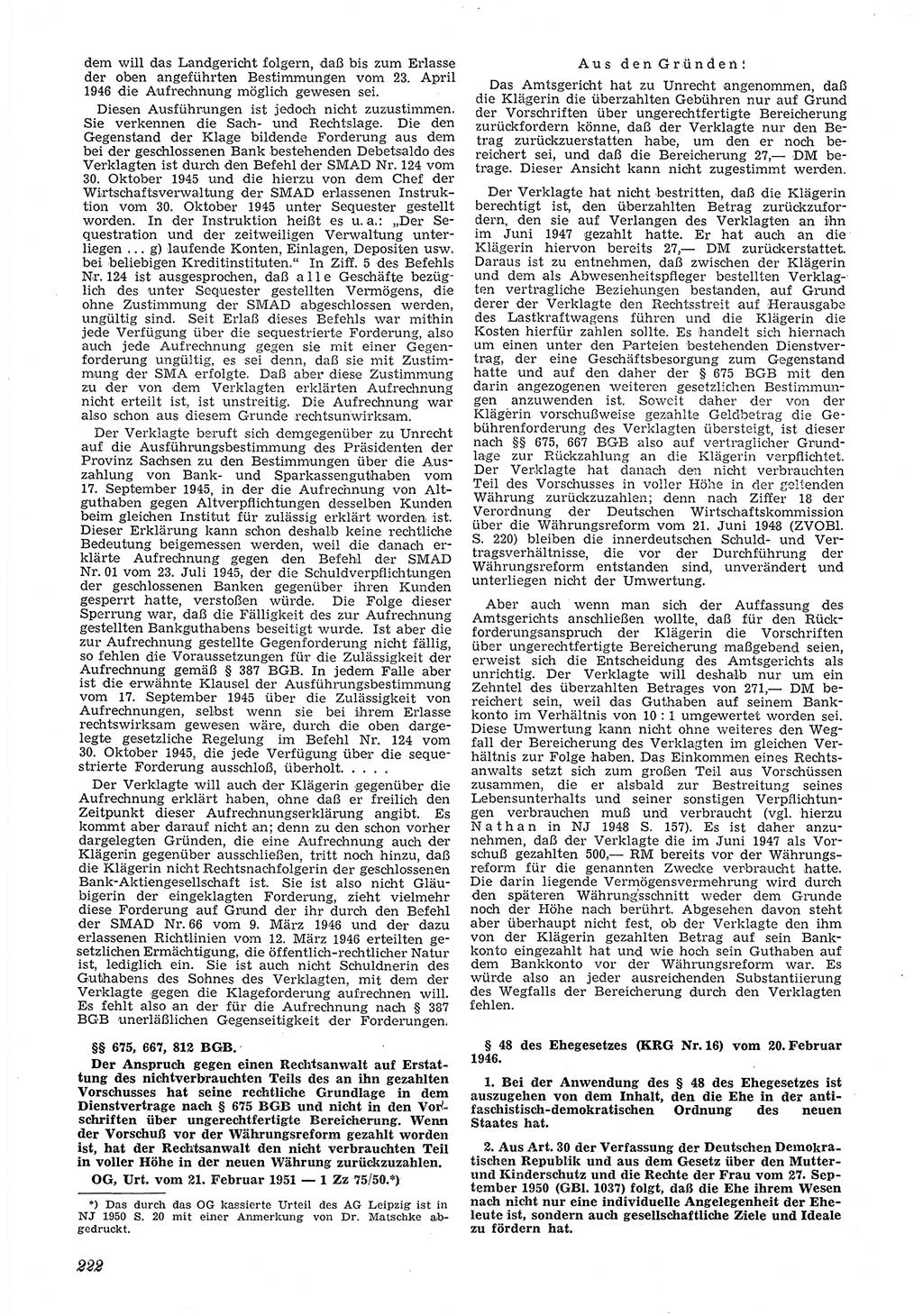 Neue Justiz (NJ), Zeitschrift für Recht und Rechtswissenschaft [Deutsche Demokratische Republik (DDR)], 5. Jahrgang 1951, Seite 222 (NJ DDR 1951, S. 222)