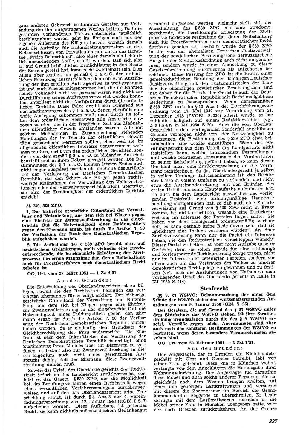 Neue Justiz (NJ), Zeitschrift für Recht und Rechtswissenschaft [Deutsche Demokratische Republik (DDR)], 5. Jahrgang 1951, Seite 227 (NJ DDR 1951, S. 227)