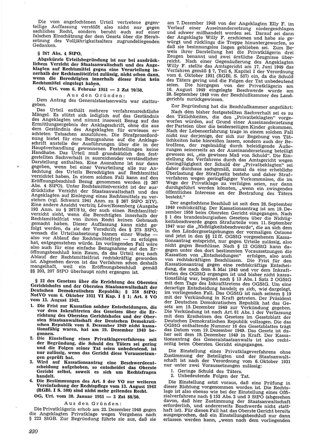 Neue Justiz (NJ), Zeitschrift für Recht und Rechtswissenschaft [Deutsche Demokratische Republik (DDR)], 5. Jahrgang 1951, Seite 230 (NJ DDR 1951, S. 230)