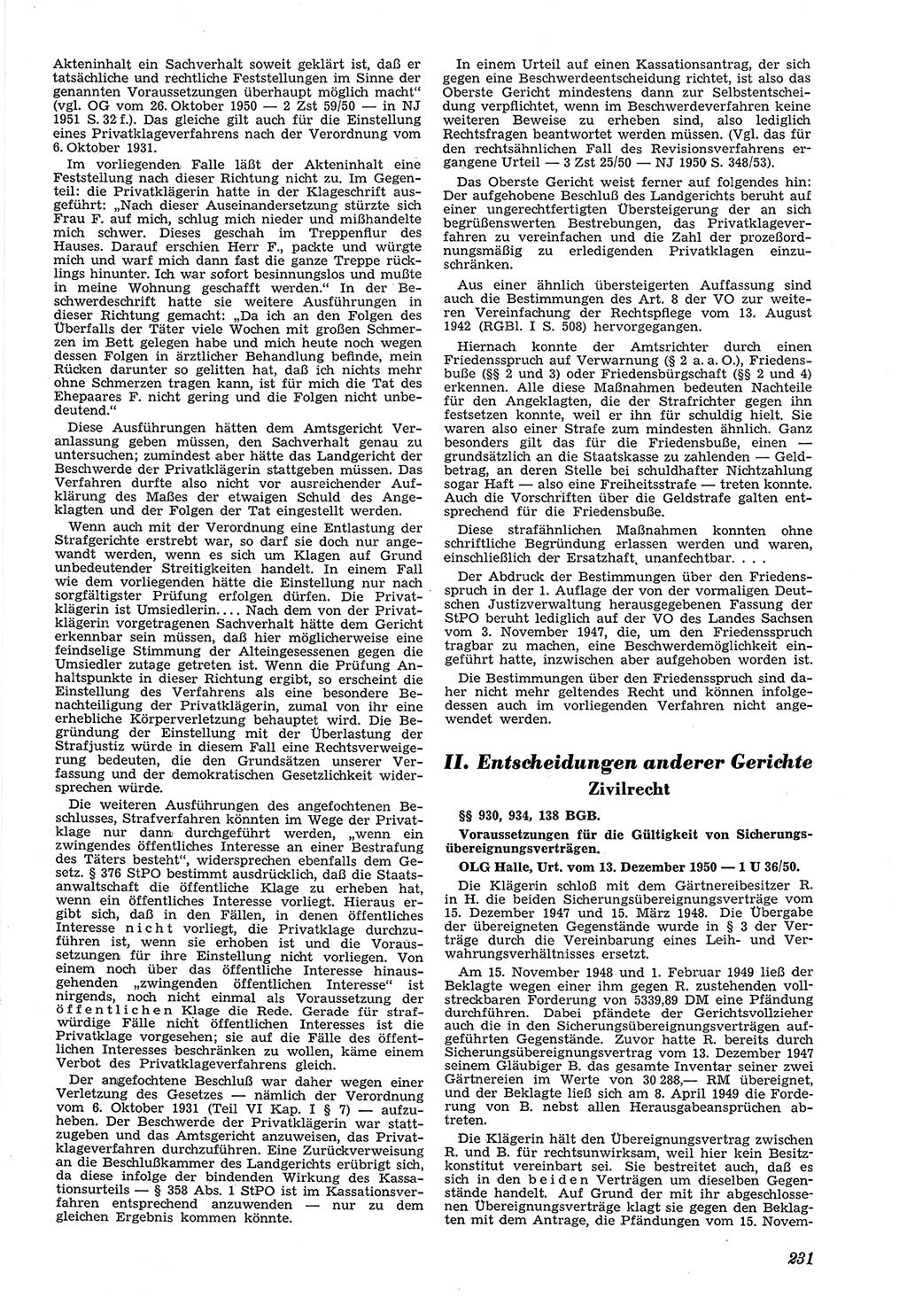 Neue Justiz (NJ), Zeitschrift für Recht und Rechtswissenschaft [Deutsche Demokratische Republik (DDR)], 5. Jahrgang 1951, Seite 231 (NJ DDR 1951, S. 231)