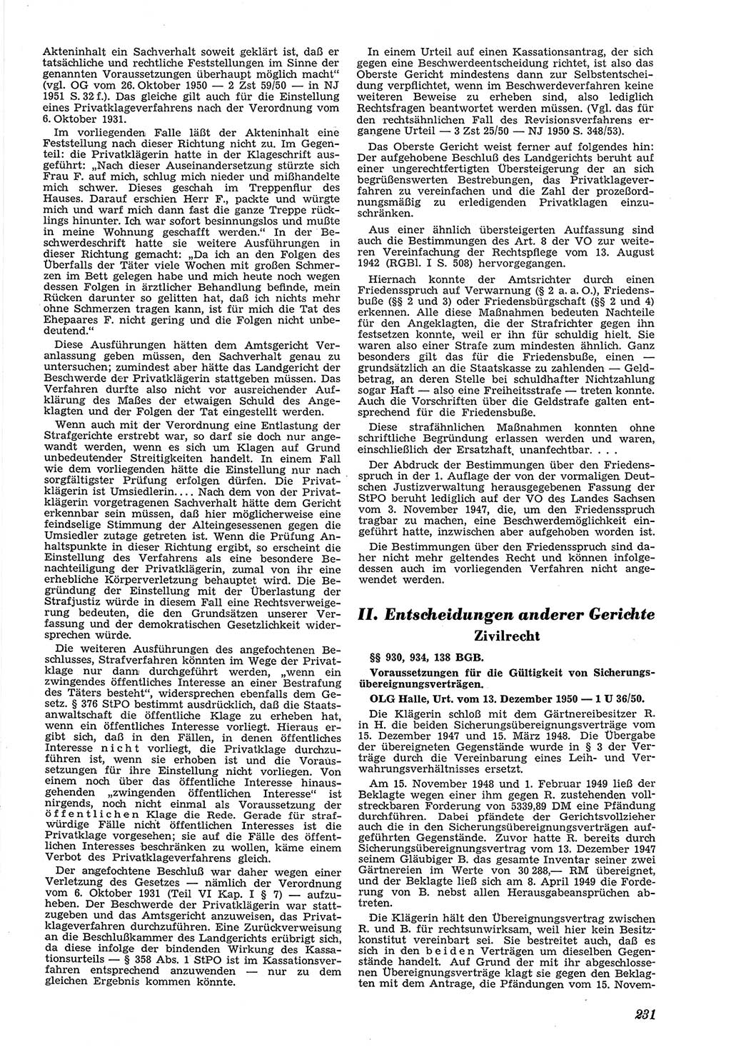 Neue Justiz (NJ), Zeitschrift für Recht und Rechtswissenschaft [Deutsche Demokratische Republik (DDR)], 5. Jahrgang 1951, Seite 231 (NJ DDR 1951, S. 231)