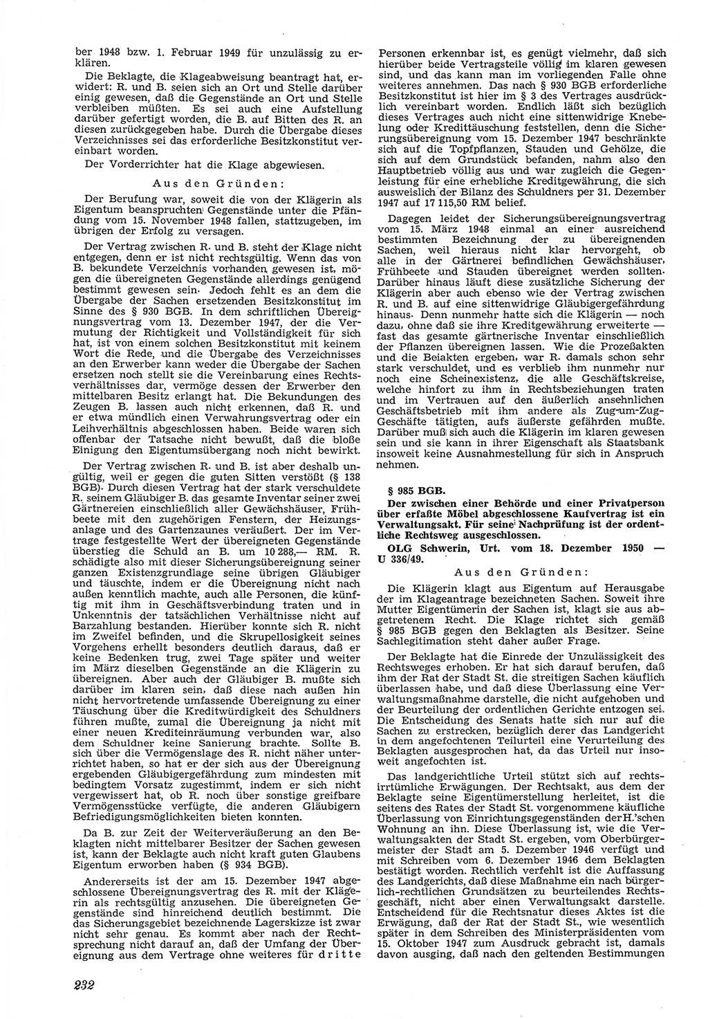 Neue Justiz (NJ), Zeitschrift für Recht und Rechtswissenschaft [Deutsche Demokratische Republik (DDR)], 5. Jahrgang 1951, Seite 232 (NJ DDR 1951, S. 232)