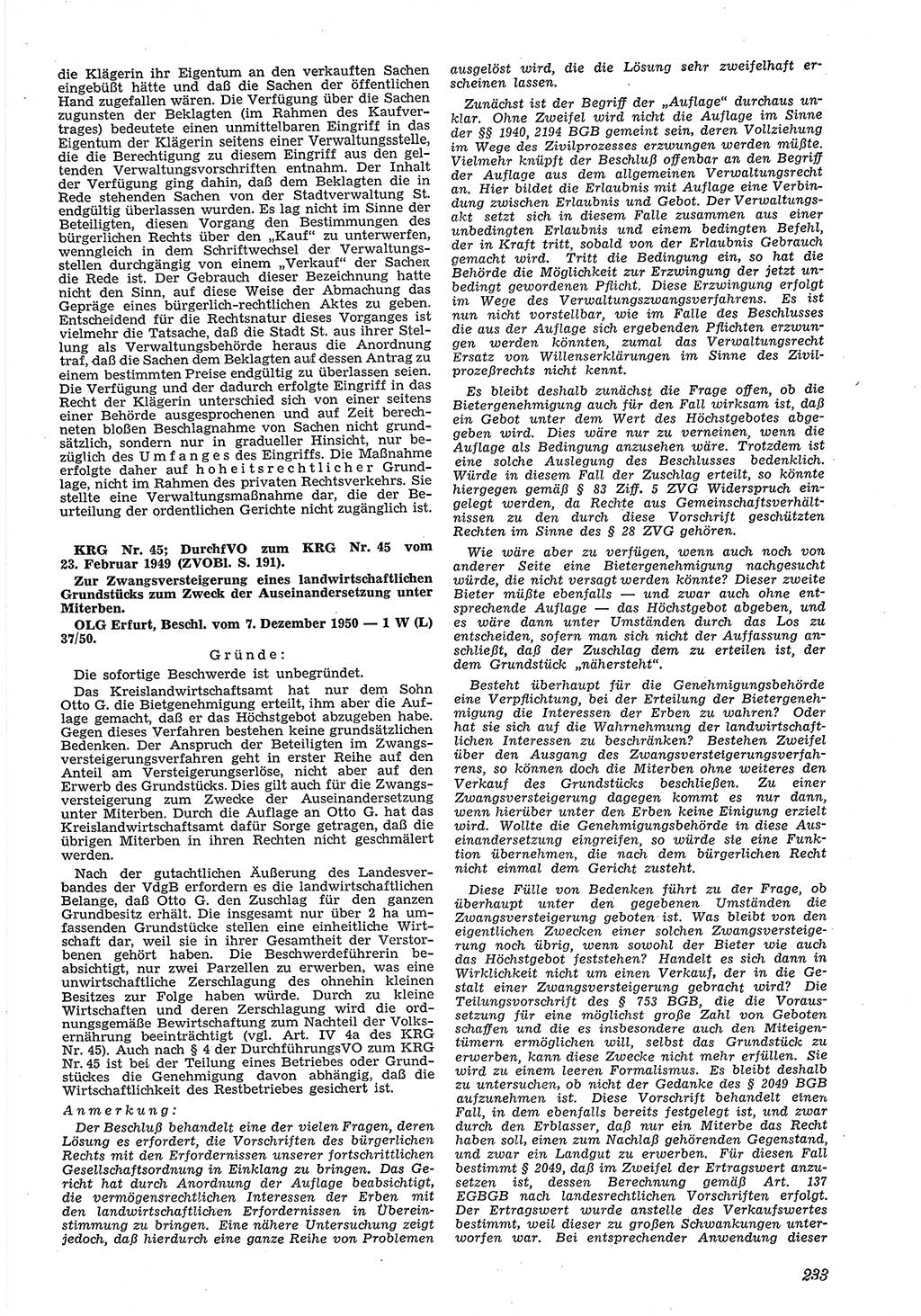 Neue Justiz (NJ), Zeitschrift für Recht und Rechtswissenschaft [Deutsche Demokratische Republik (DDR)], 5. Jahrgang 1951, Seite 233 (NJ DDR 1951, S. 233)