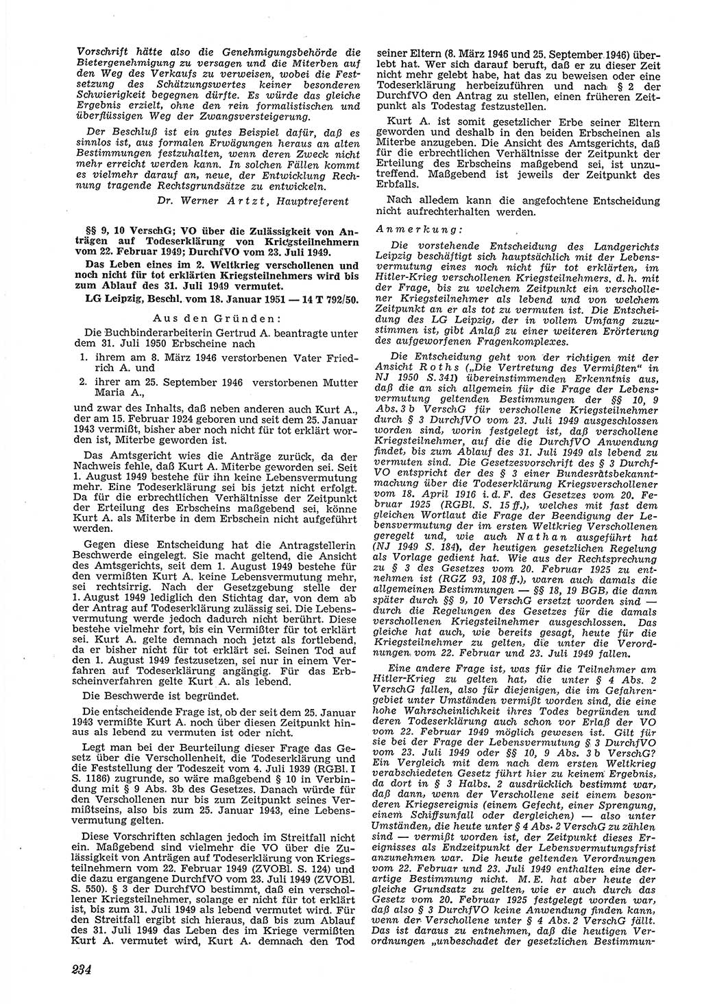 Neue Justiz (NJ), Zeitschrift für Recht und Rechtswissenschaft [Deutsche Demokratische Republik (DDR)], 5. Jahrgang 1951, Seite 234 (NJ DDR 1951, S. 234)