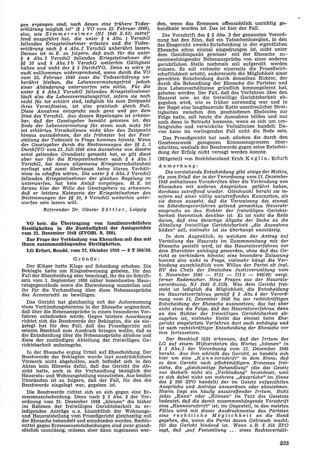 Neue Justiz (NJ), Zeitschrift für Recht und Rechtswissenschaft [Deutsche Demokratische Republik (DDR)], 5. Jahrgang 1951, Seite 235 (NJ DDR 1951, S. 235)